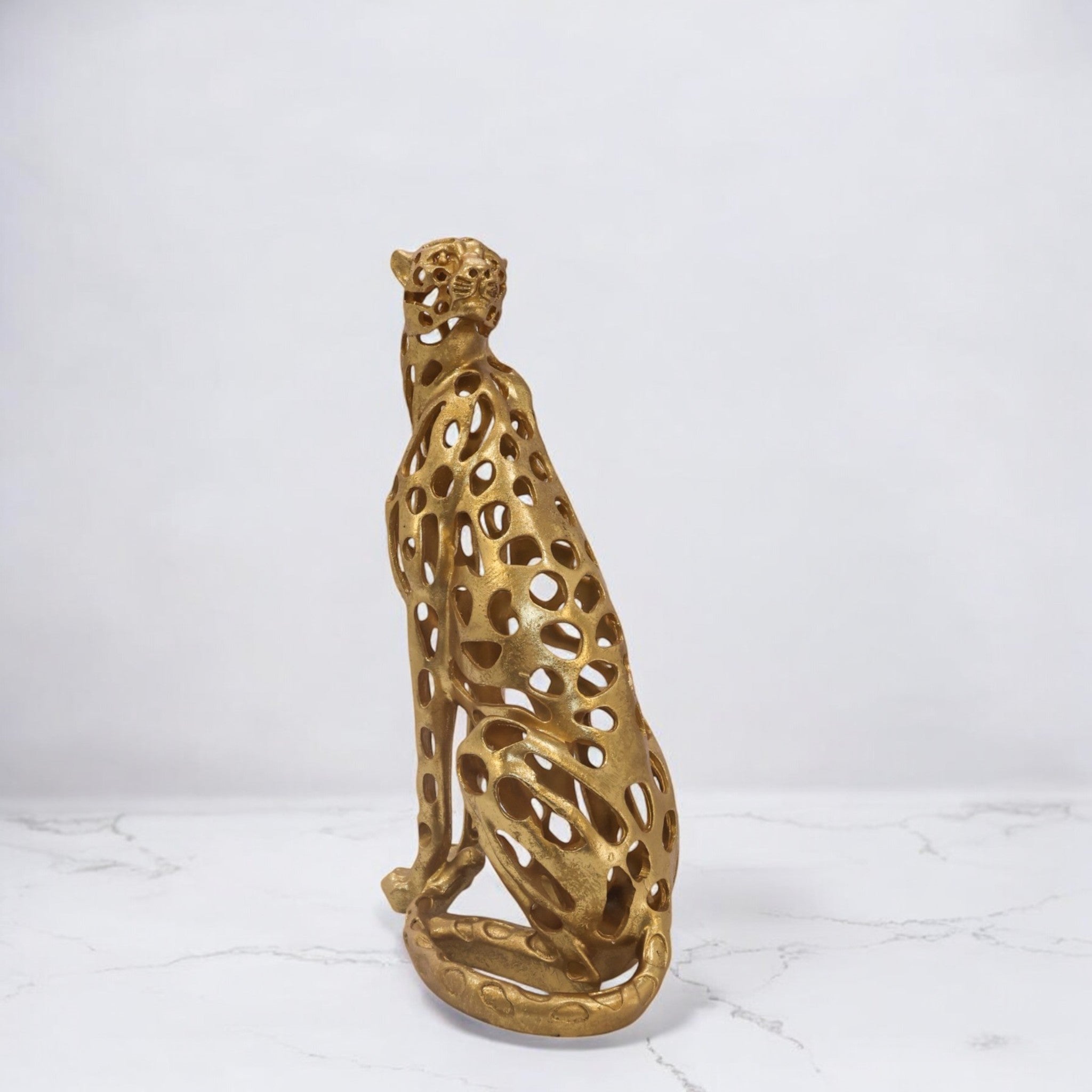 Majestic Golden Leopard Sculpture | Wild Grace Art Statue | 42.2cm Luxury Home Decor - Divine Dekor