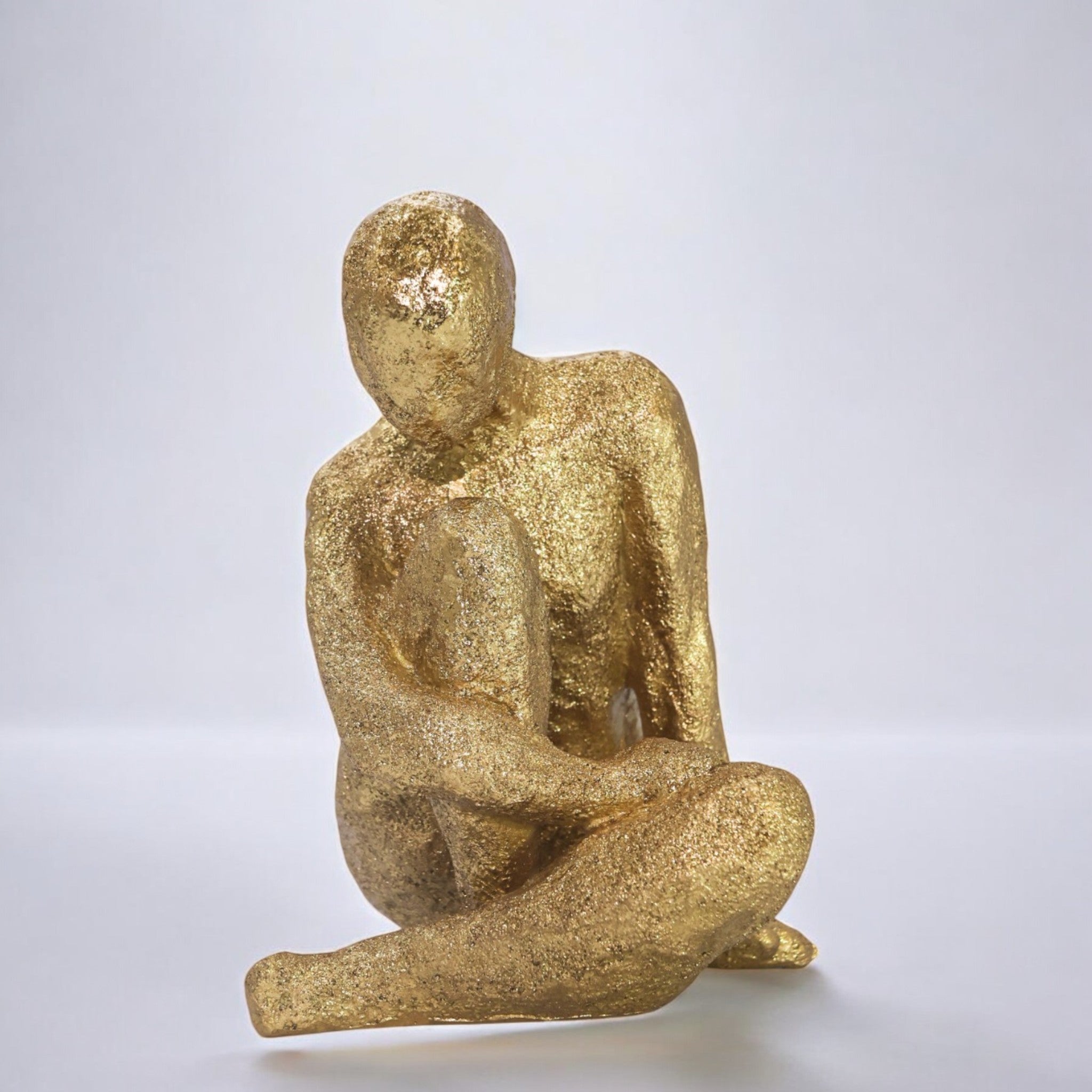 Modern Golden Figure Sculpture | Contemplative Art Statue | 18.7cm Contemporary Home Decor - Divine Dekor