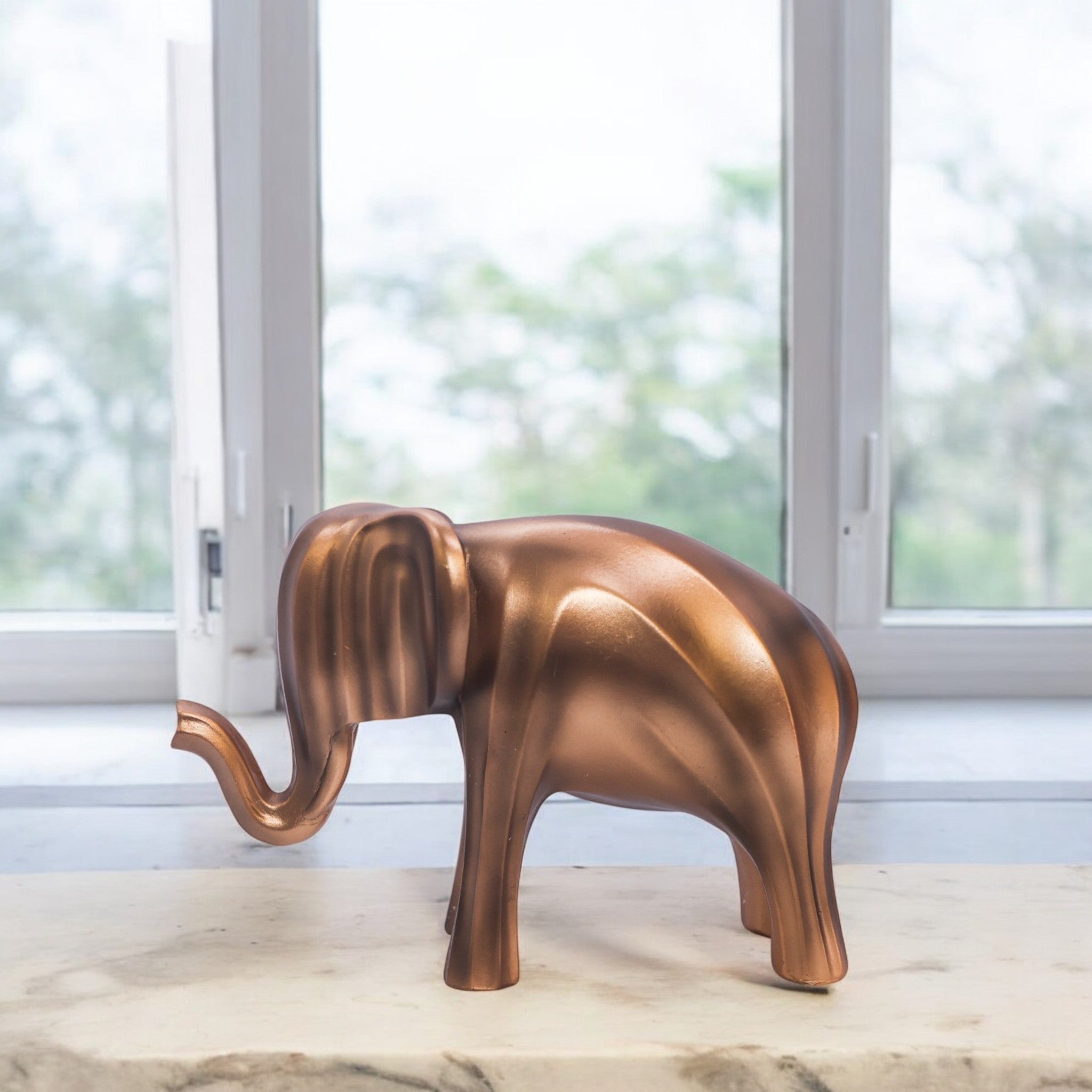 Small Golden Elephant Sculpture | Minimalist Art Statue | 18cm Modern Home Decor - Divine Dekor