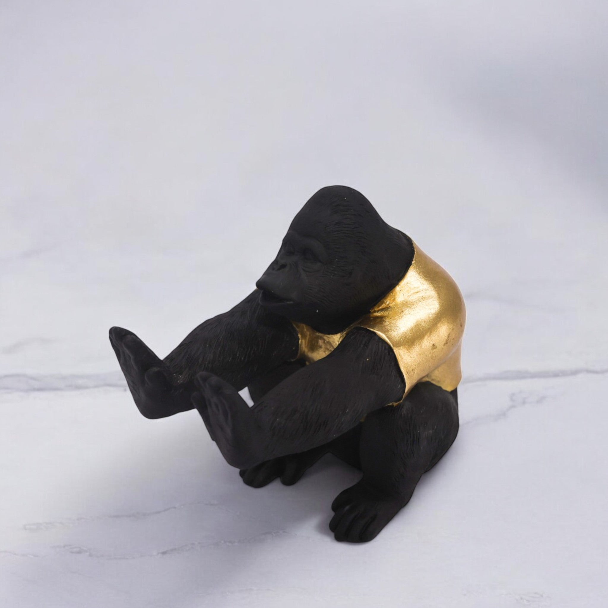 Urban Style Gorilla Sculpture | Black & Gold Modern Art Statue | 17cm Contemporary Home Decor - Divine Dekor