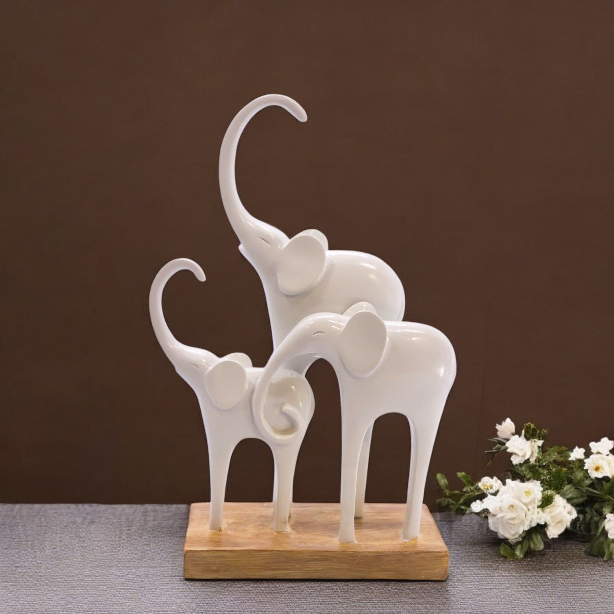 White Elephant Love Sculpture | Modern Lucky Couple Art | Divine Dekor