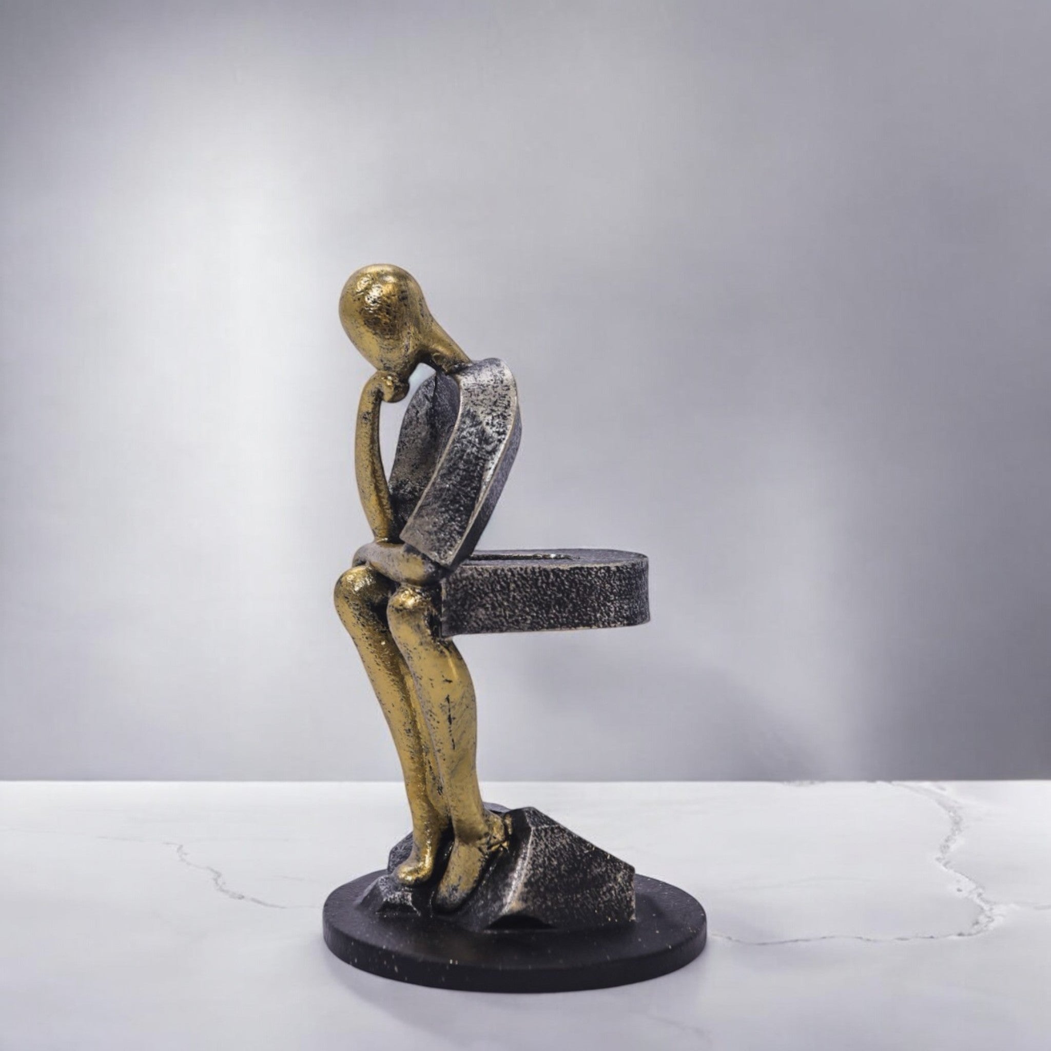 Golden Resin Character Sculpture – Modern Art Figurine | Divine Dekor