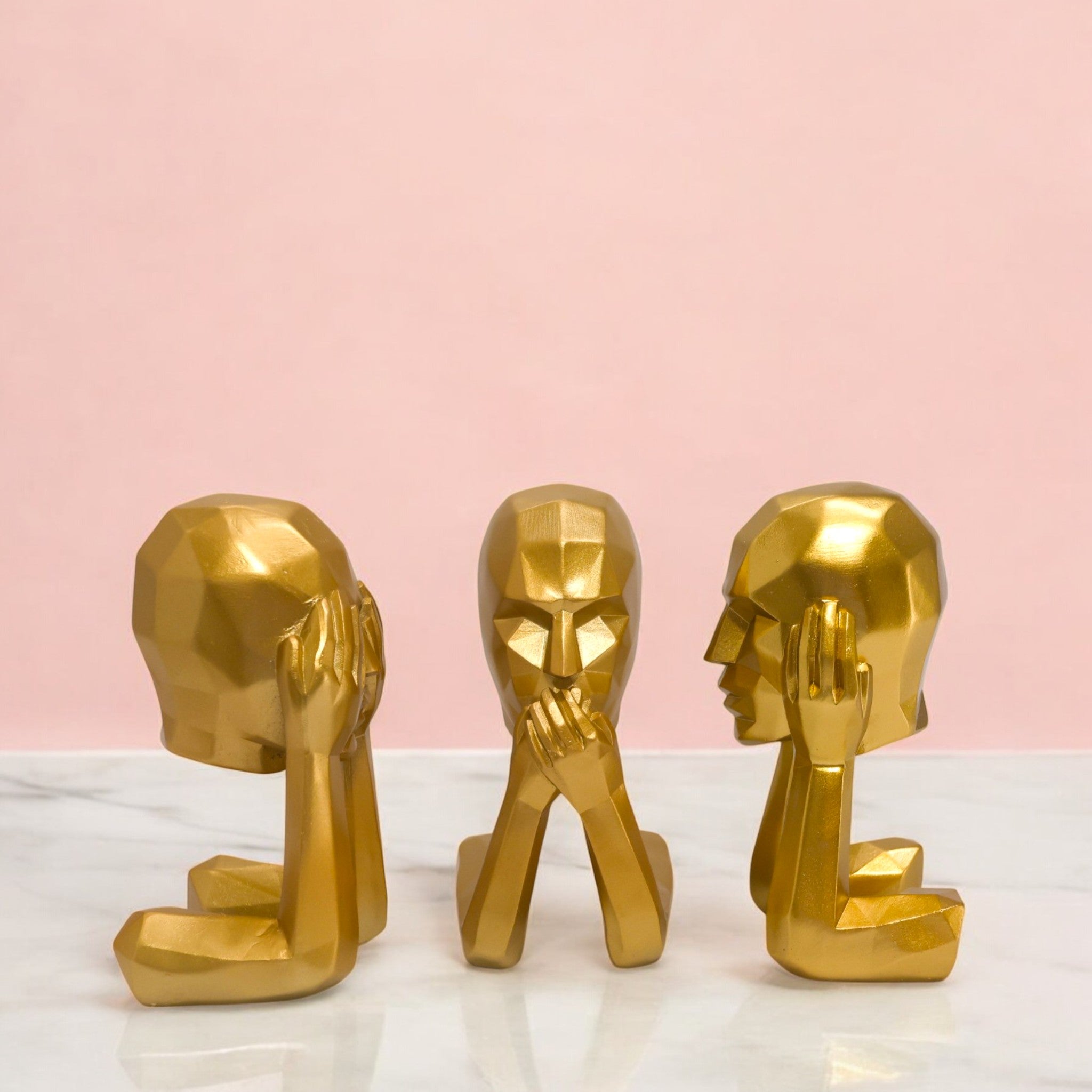 Golden Three Wise Monkeys | Modern Abstract Art Decor | Divine Dekor
