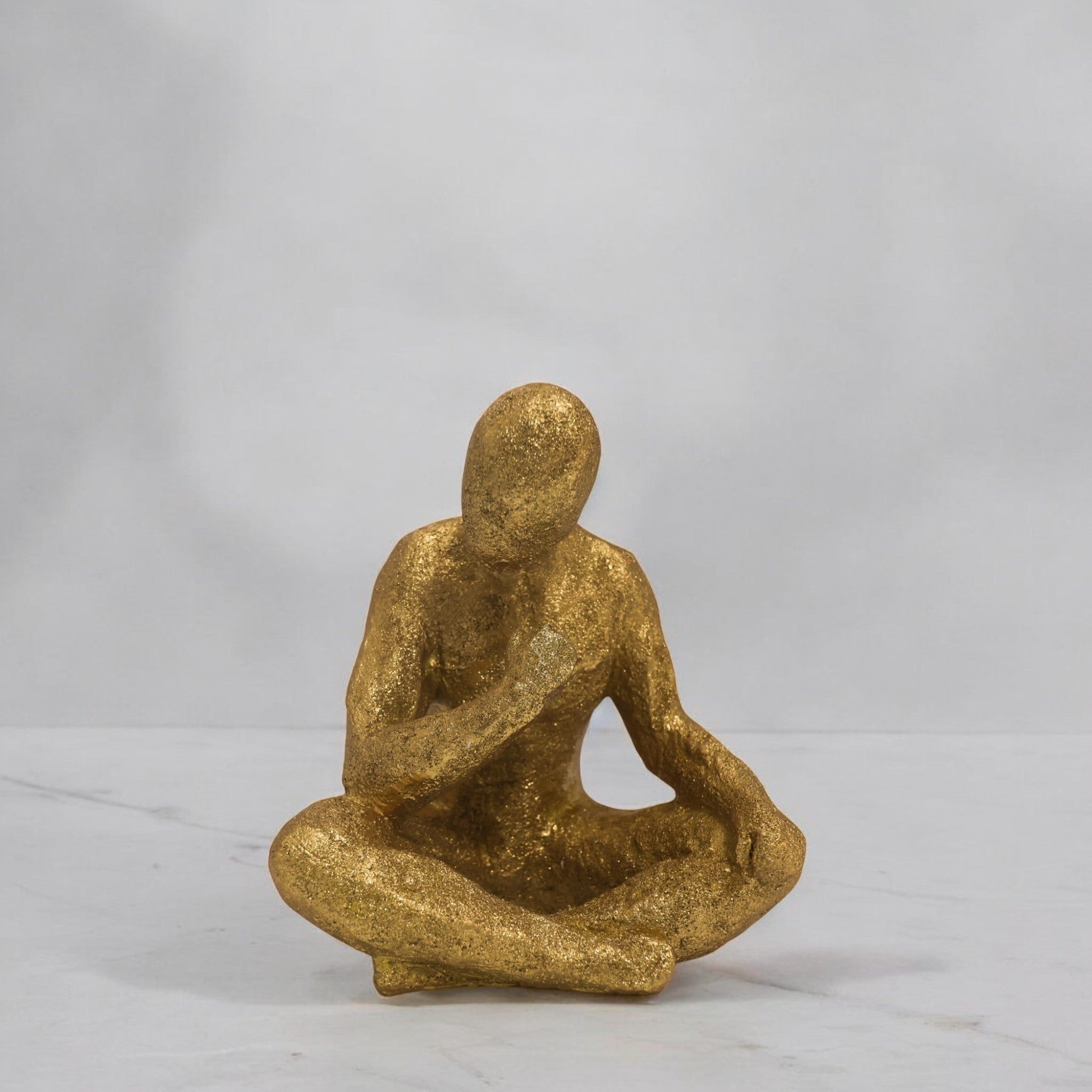 Modern Contemplative Figure Sculpture | Golden Art Statue | 22.6cm Contemporary Home Decor - Divine Dekor