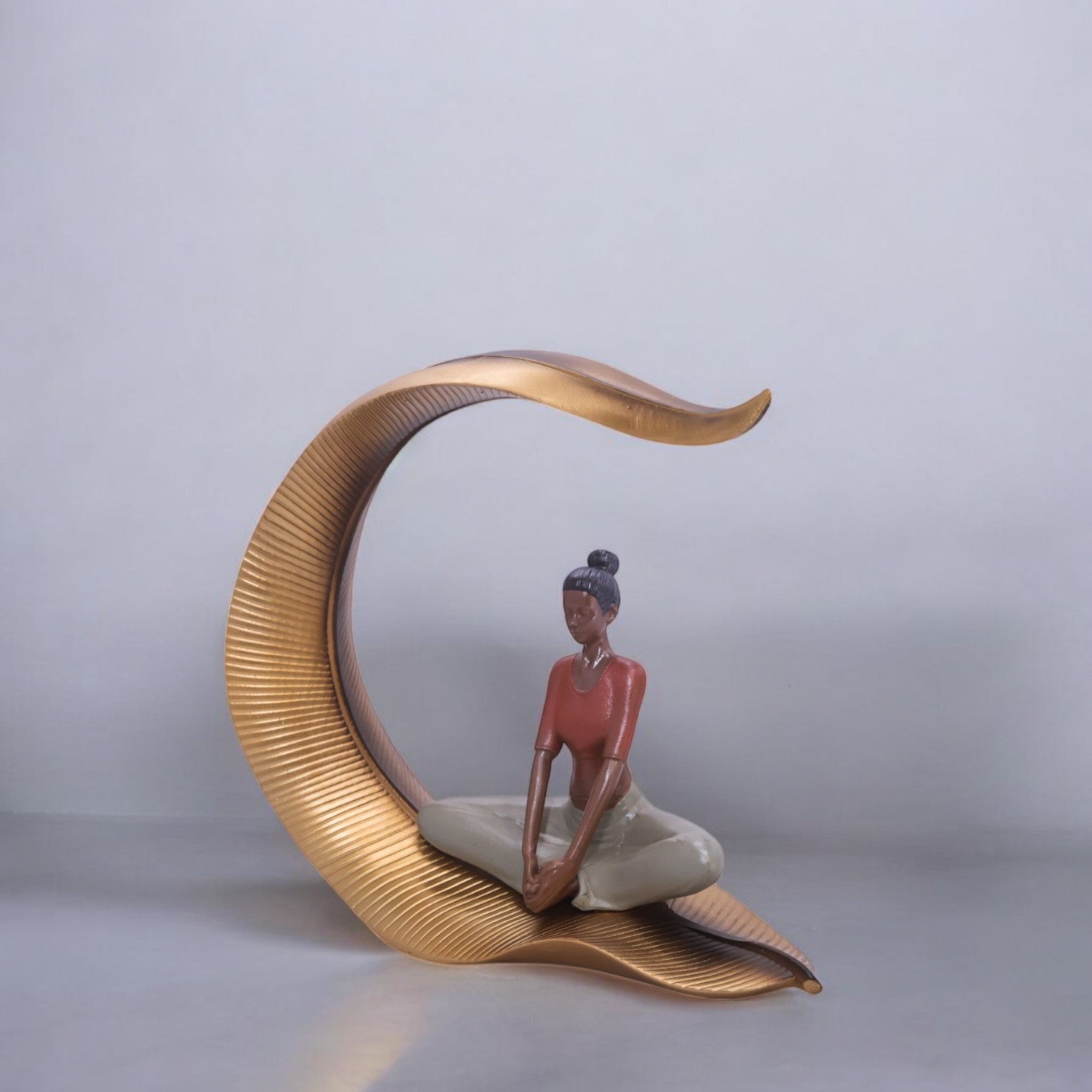 Divine Dekor’s Modern Moon Yoga Sculpture 27cm | Red & Gold Meditation Art | Contemporary Wellness Decor | Divine Dekor