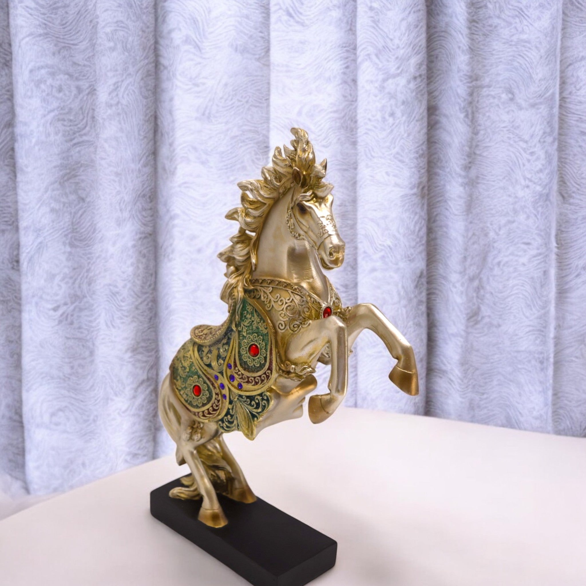 Royal Rearing Horse Sculpture | Golden Crystal-Adorned Art Statue | 21cm Luxury Home Decor - Divine Dekor