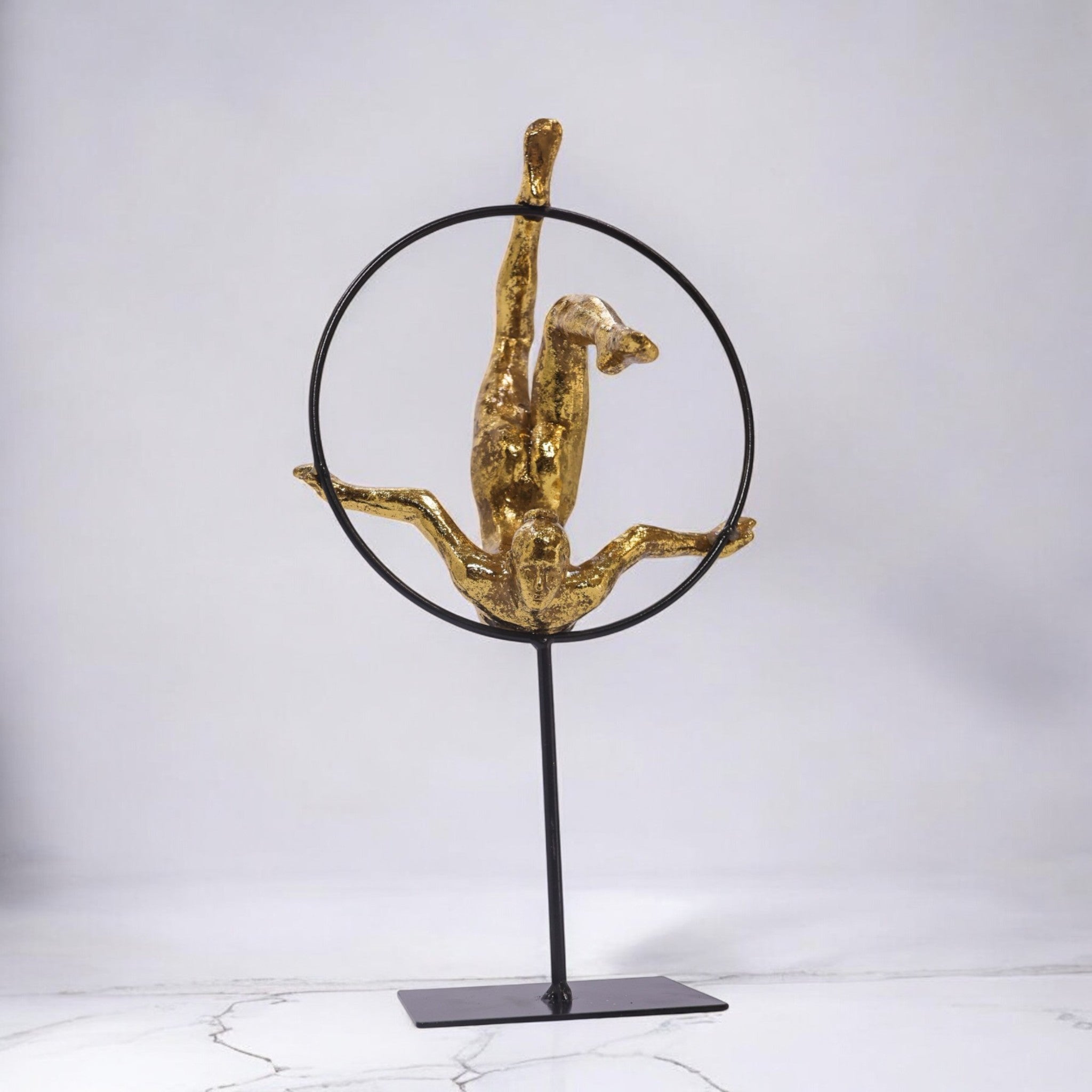 Golden Figure Ring Sculpture | Modern Balance Art | Divine Dekor