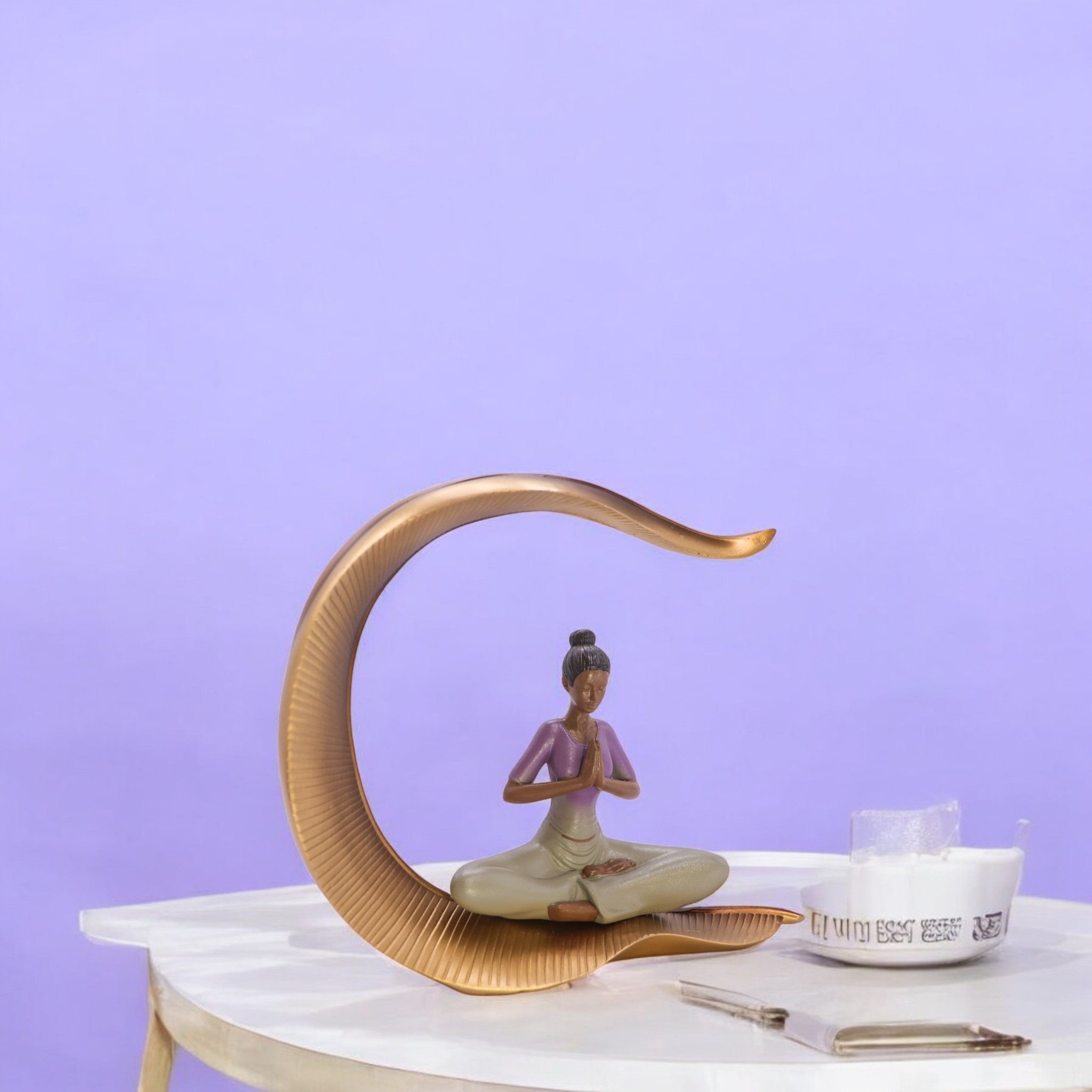 Divine Dekor’s Lotus Moon Yoga Sculpture 27cm | Rose Gold Meditation Art | Contemporary Mindfulness Decor