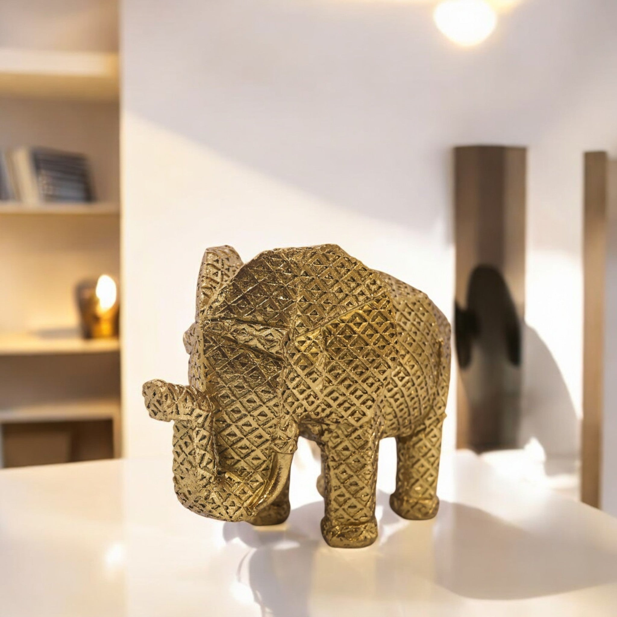 Modern Geometric Golden Elephant Sculpture | Origami Style Art Statue | 20cm Luxury Home Decor - Divine Dekor