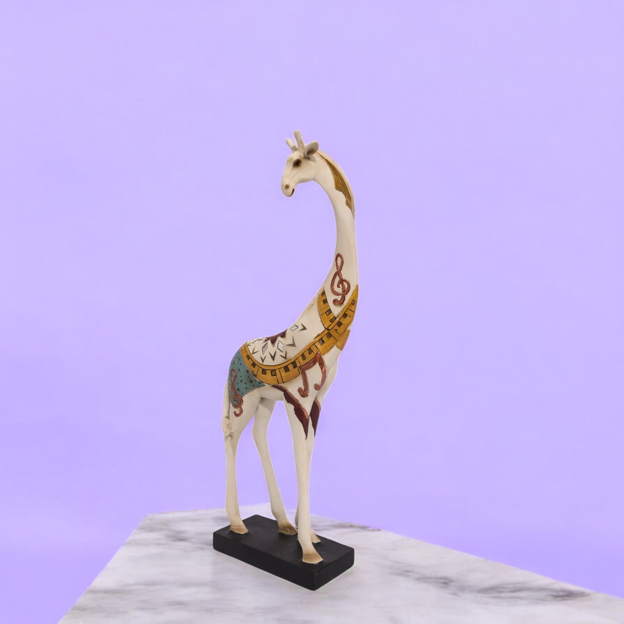 Tall Folk-Art Giraffe Sculpture | Boho Safari Decor | 44cm White & Gold Statement