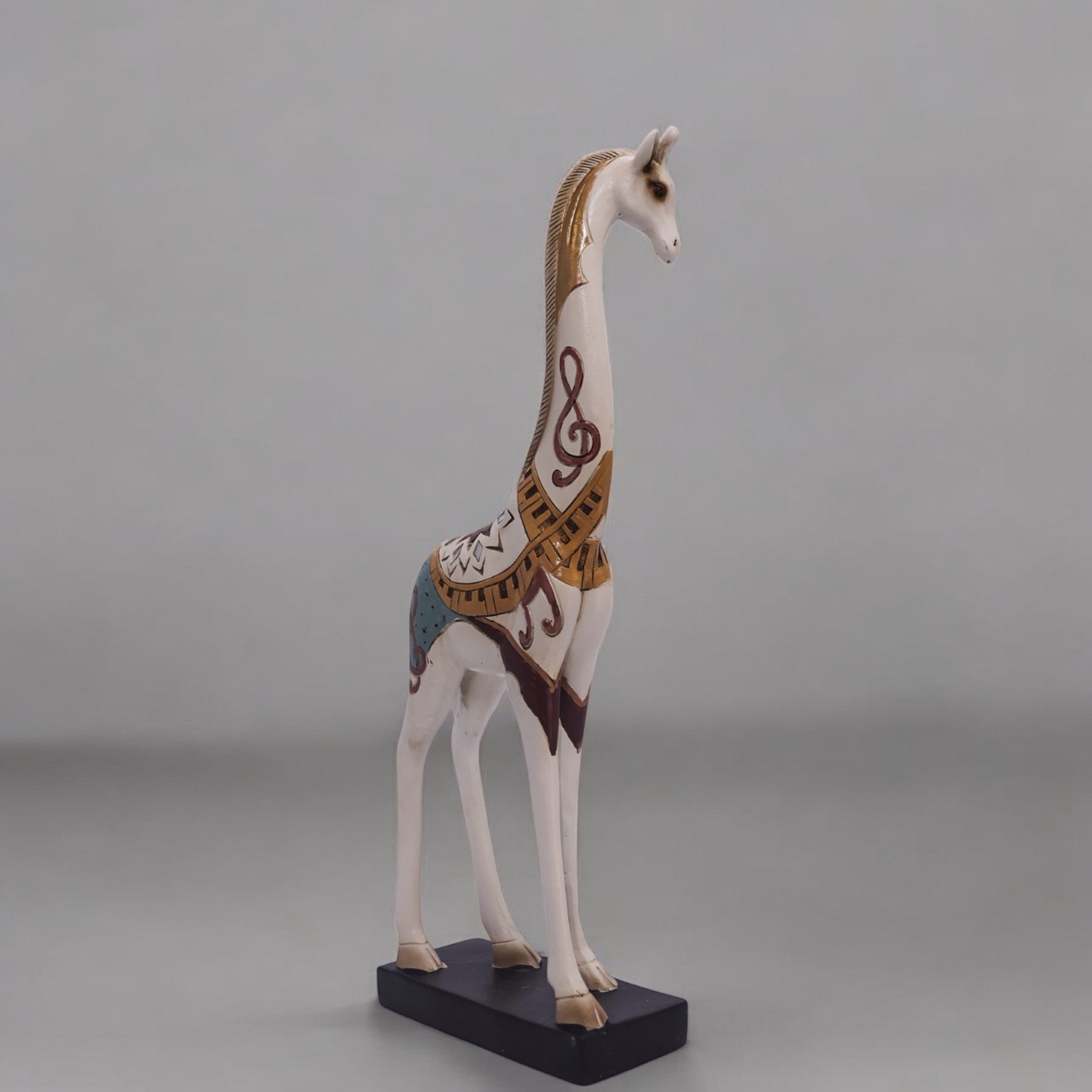 Elegant Gold-Accented Giraffe Sculpture | Modern Safari Decor | 40cm White Resin Art