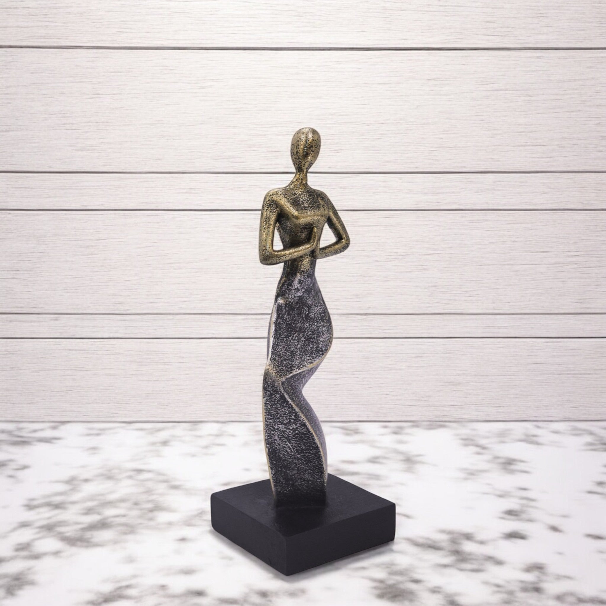 Modern Abstract Figure Sculpture | Gold & Silver Spiral Art Statue | 27cm Contemporary Home Decor - Divine Dekor