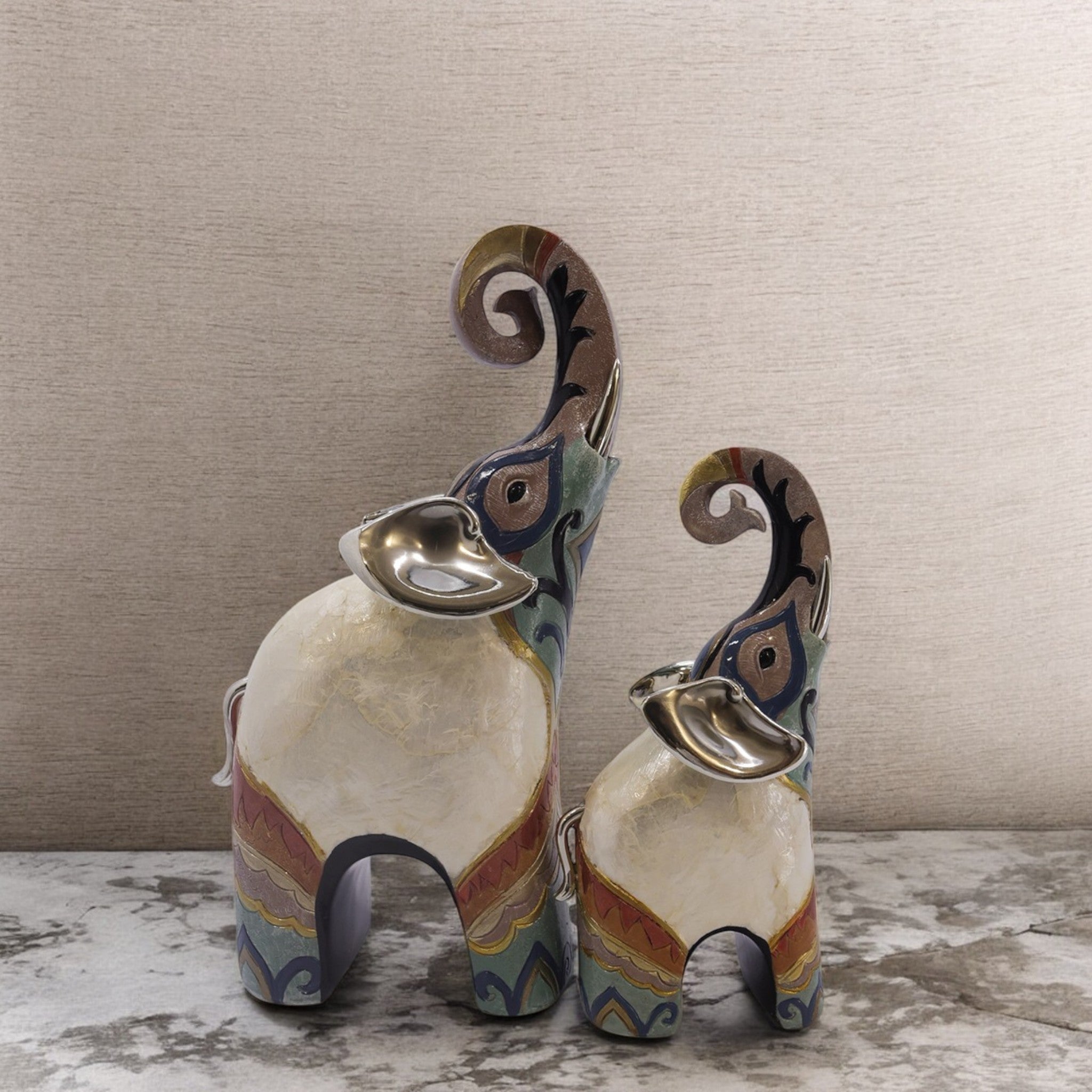 Divine Dekor Modern Elephant Duo - Grey & White Contemporary Art Set
