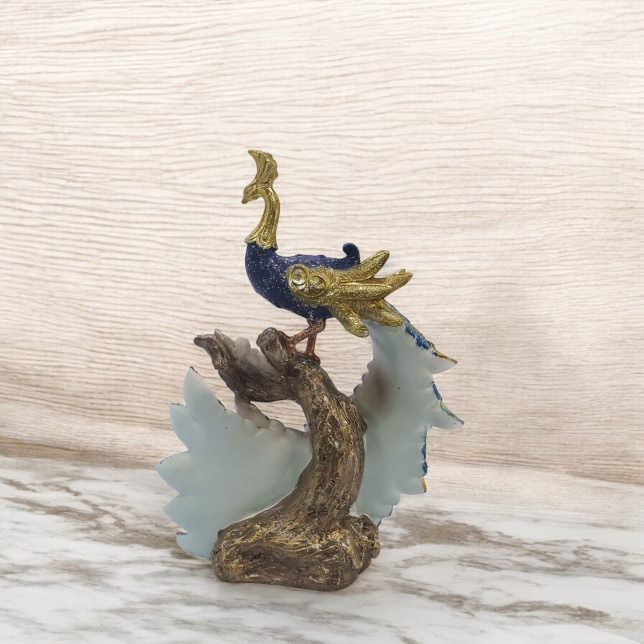 Luxury Aqua Peacock Sculpture | Crystal-Adorned Bird Figurine | 26cm Premium Home Decor - Divine Dekor