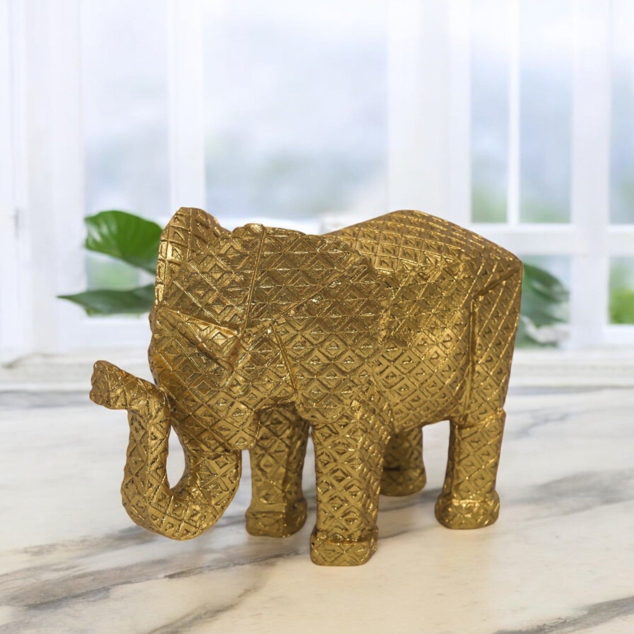 Modern Geometric Elephant Sculpture | Gold Origami Style Art Statue | 25.2cm Luxury Home Decor - Divine Dekor