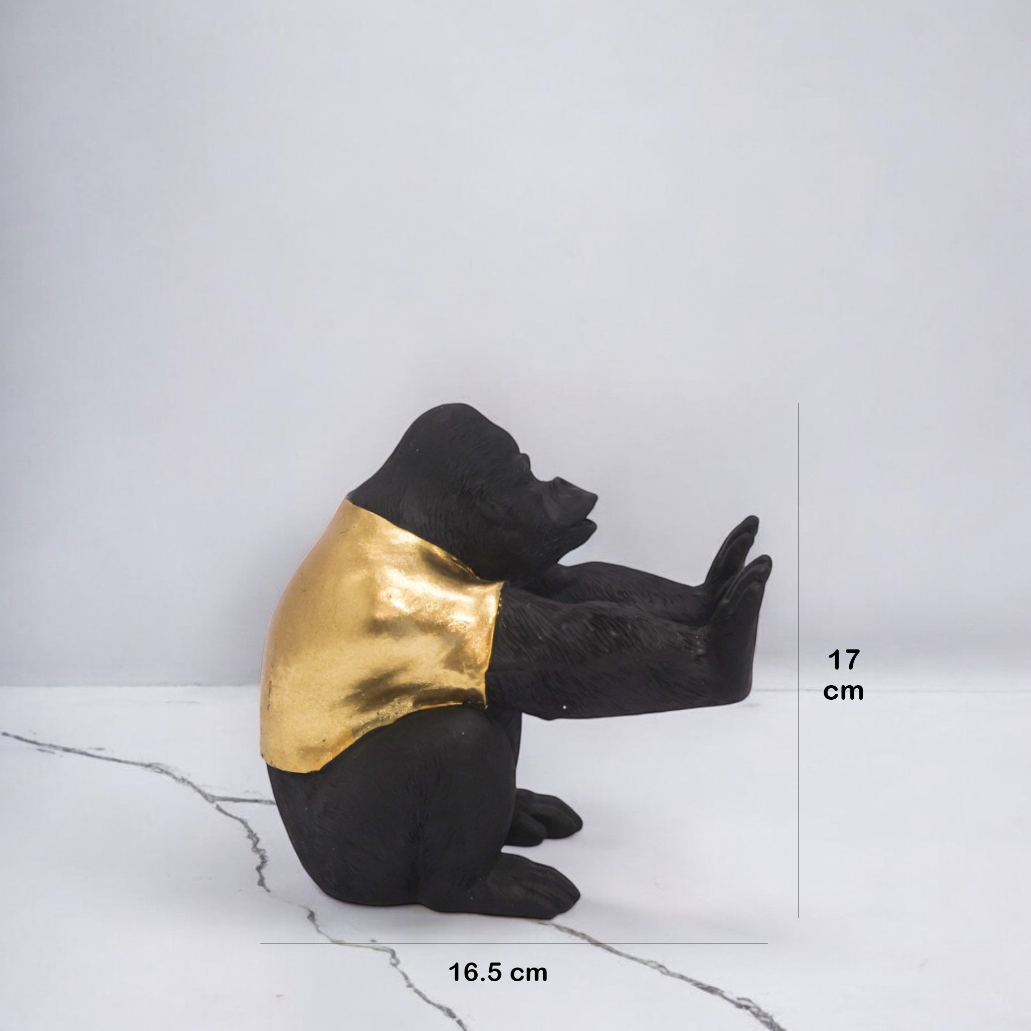Urban Style Gorilla Sculpture | Black & Gold Modern Art Statue | 17cm Contemporary Home Decor - Divine Dekor