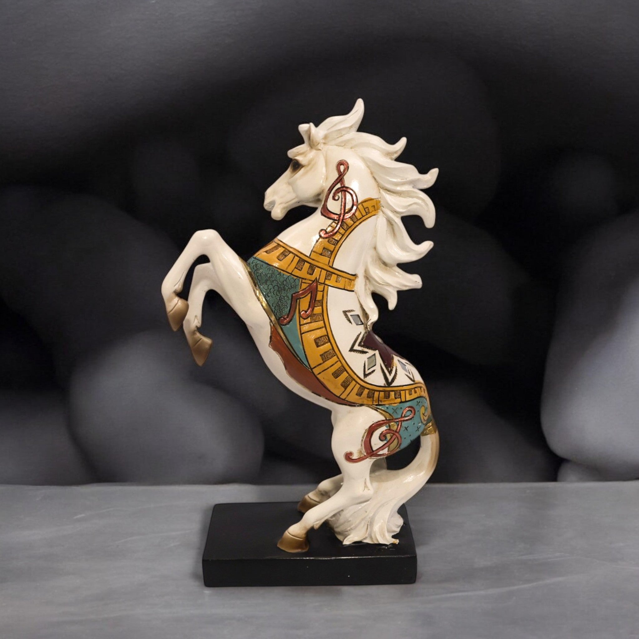 Folk Art Rearing Horse Sculpture | White & Gold Spirit Stallion | 34cm Art Piece