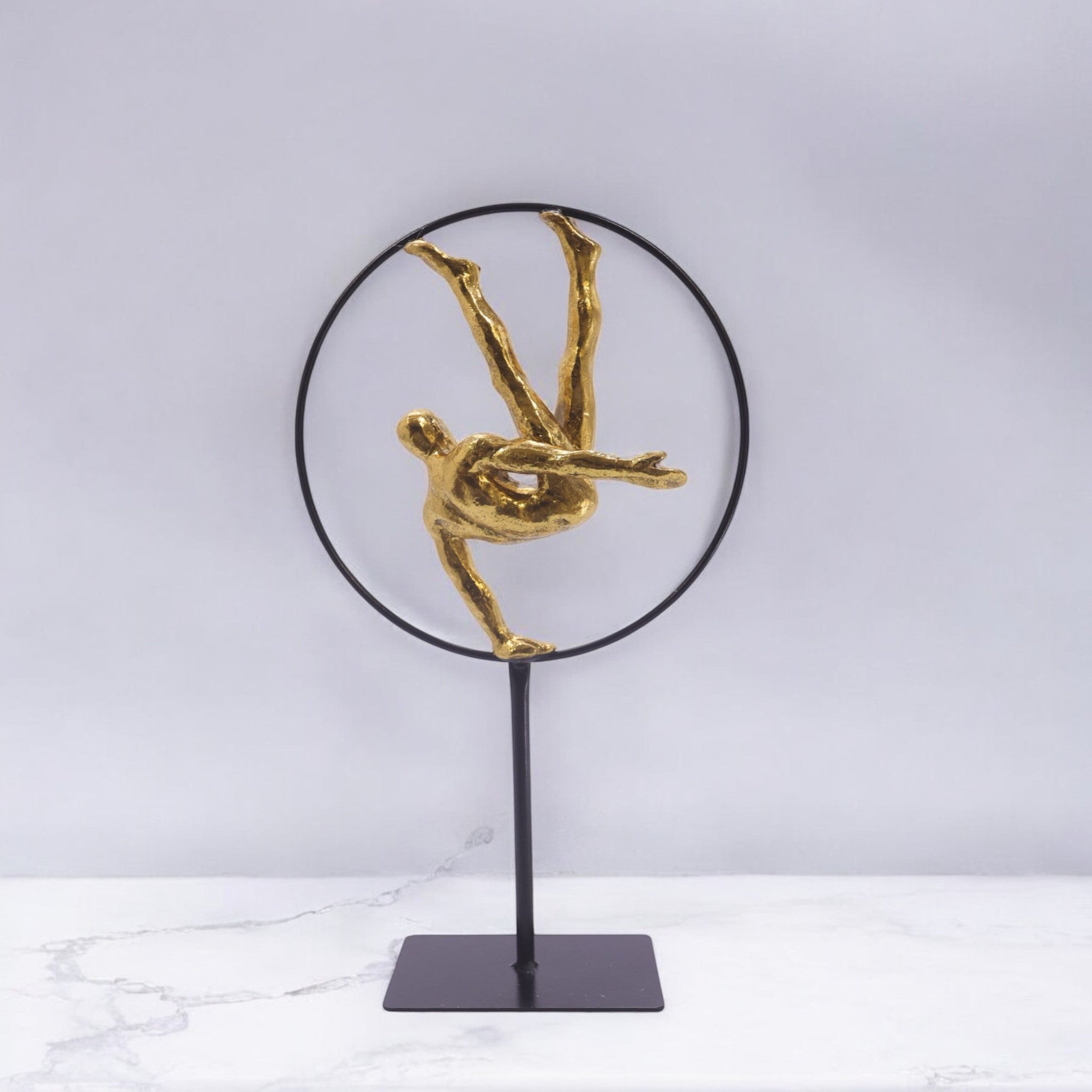 Golden Ring Gymnast Sculpture | Modern Athletic Art | Divine Dekor