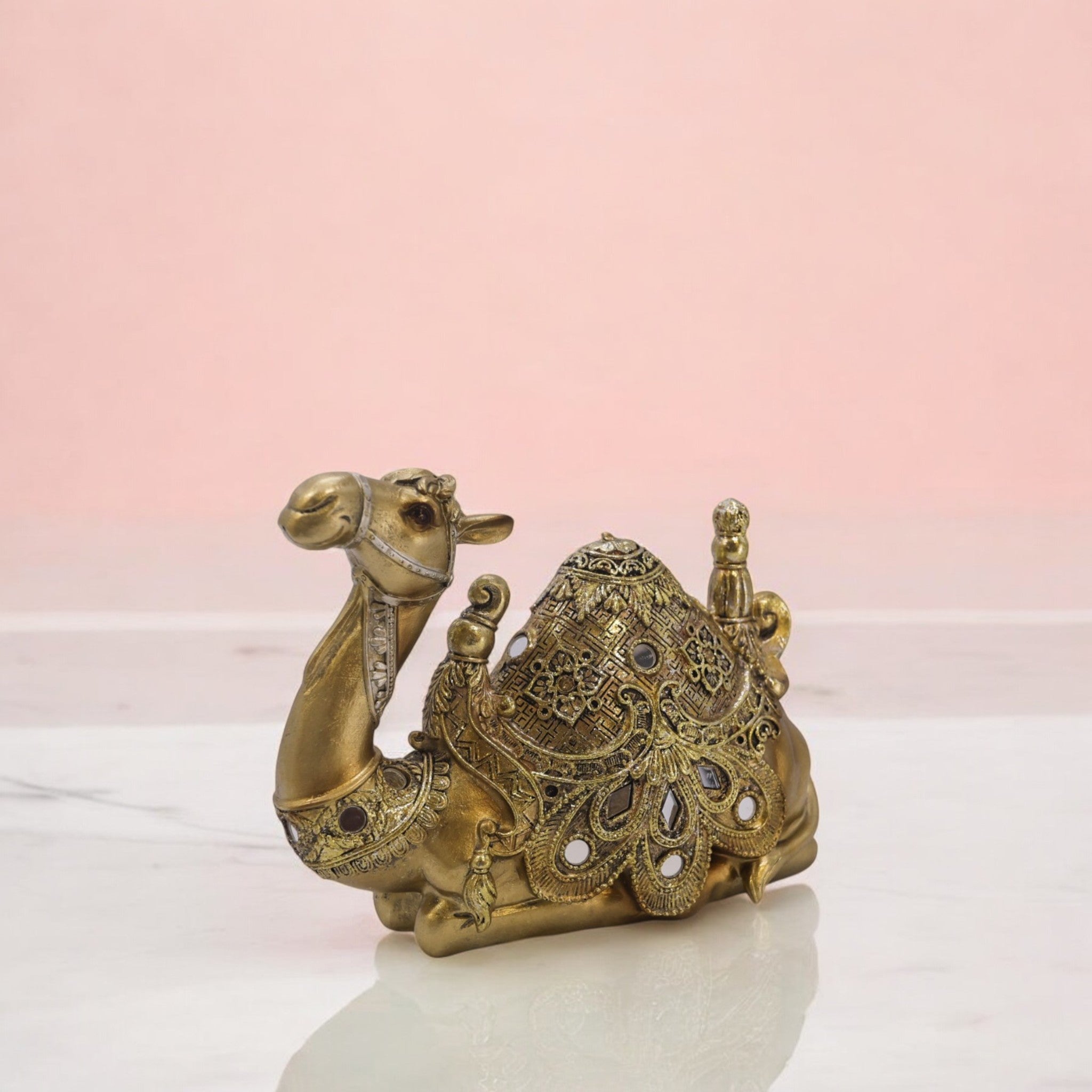 Luxury Golden Camel Sculpture | Ornate Arabian Art Statue | 20cm Premium Home Decor - Divine Dekor