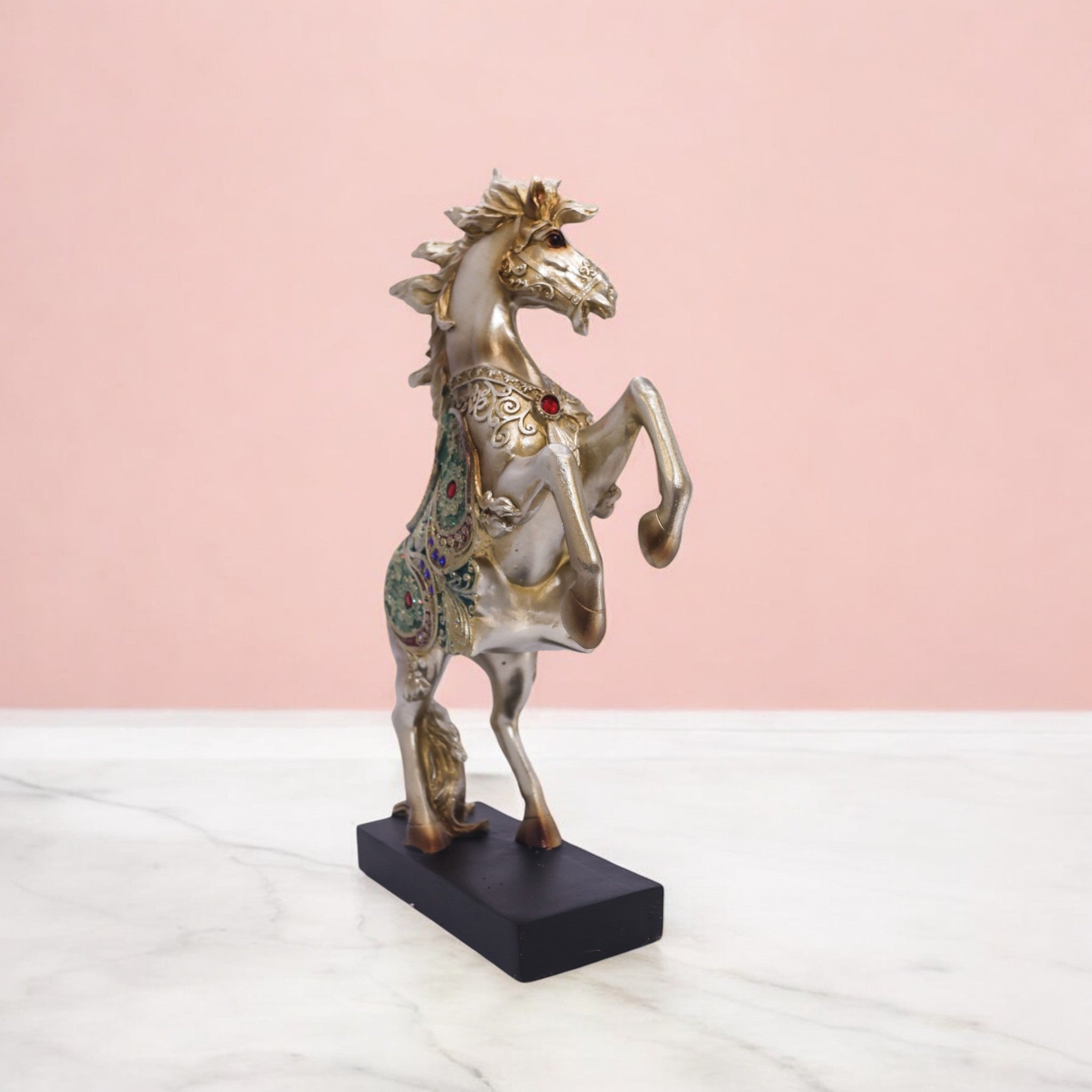 Luxury Golden Rearing Horse Sculpture | Crystal-Embellished Art Statue | 34cm Premium Home Decor - Divine Dekor