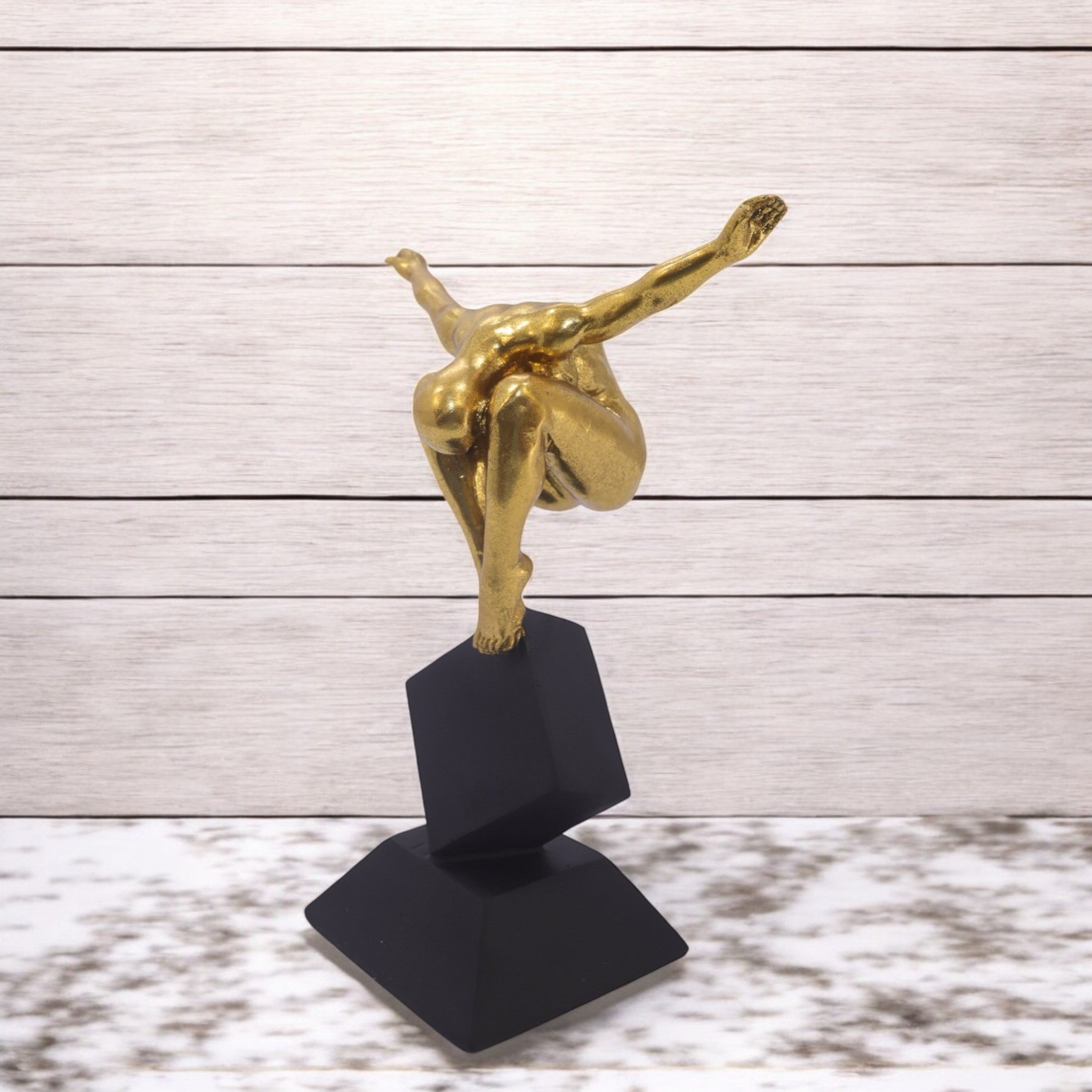 Golden Gymnast Sculpture | Modern Balance Art Trophy | Divine Dekor