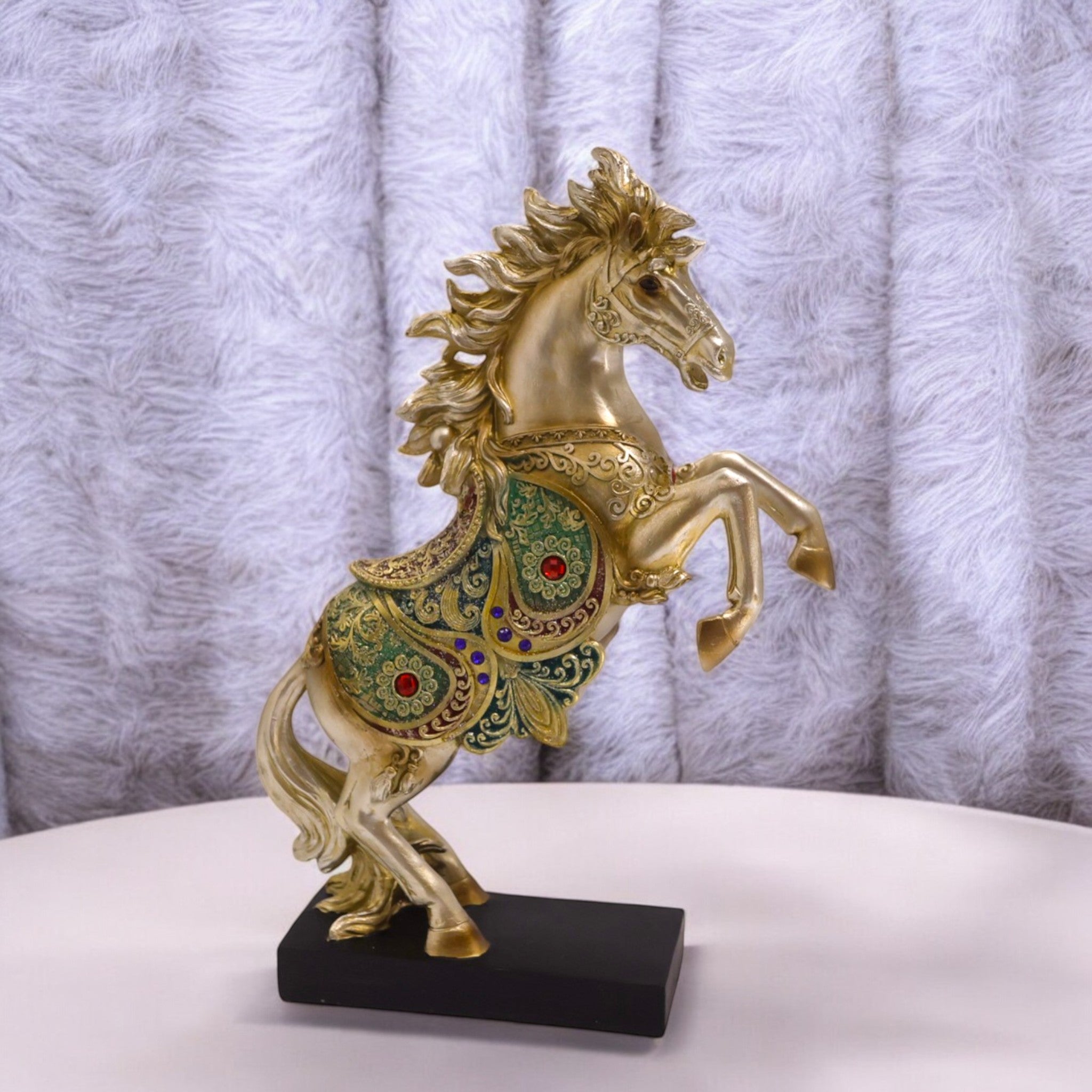 Royal Rearing Horse Sculpture | Golden Crystal-Adorned Art Statue | 21cm Luxury Home Decor - Divine Dekor