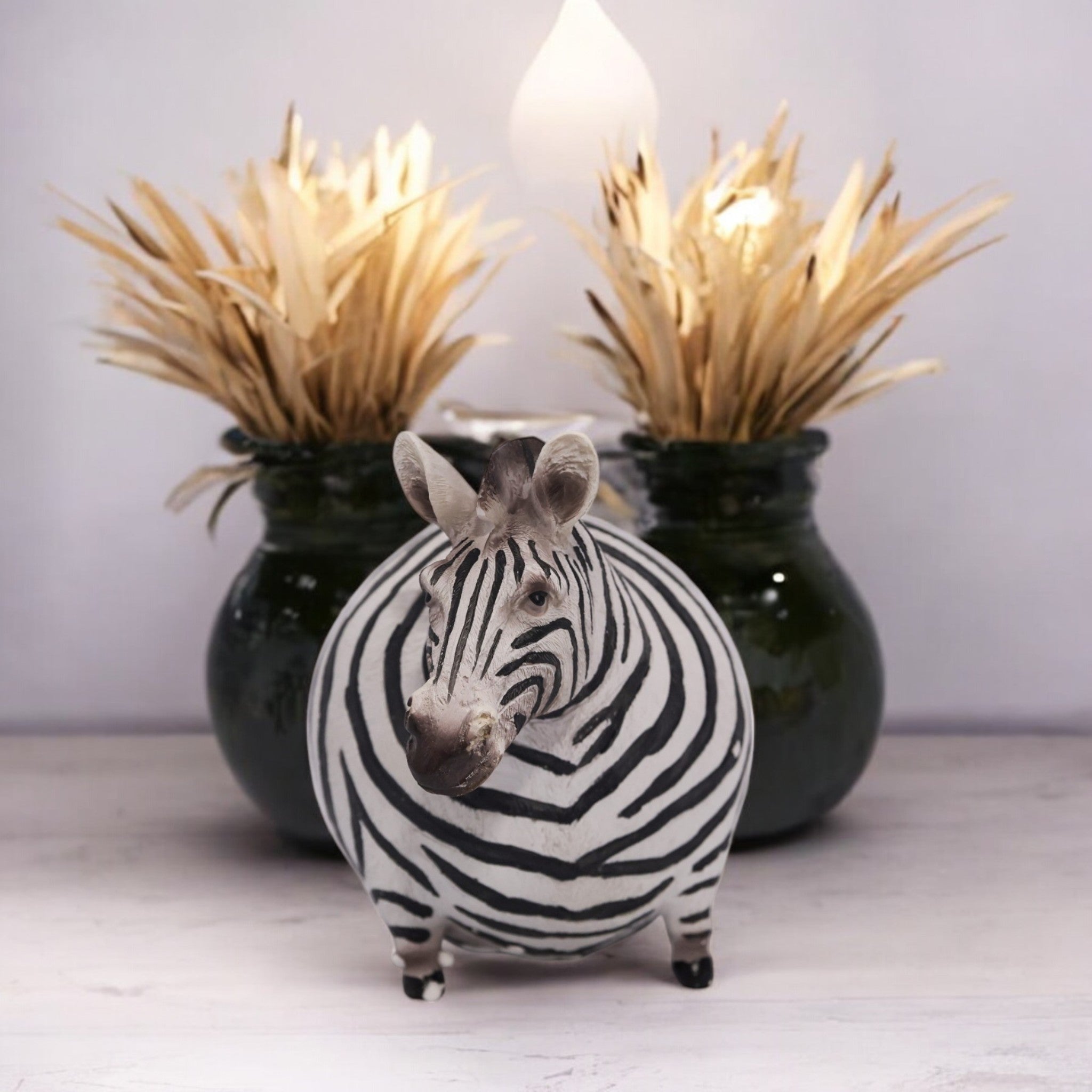 Whimsical Chubby Zebra Sculpture | Safari Animal Decor | 21.5cm Cute Art Piece