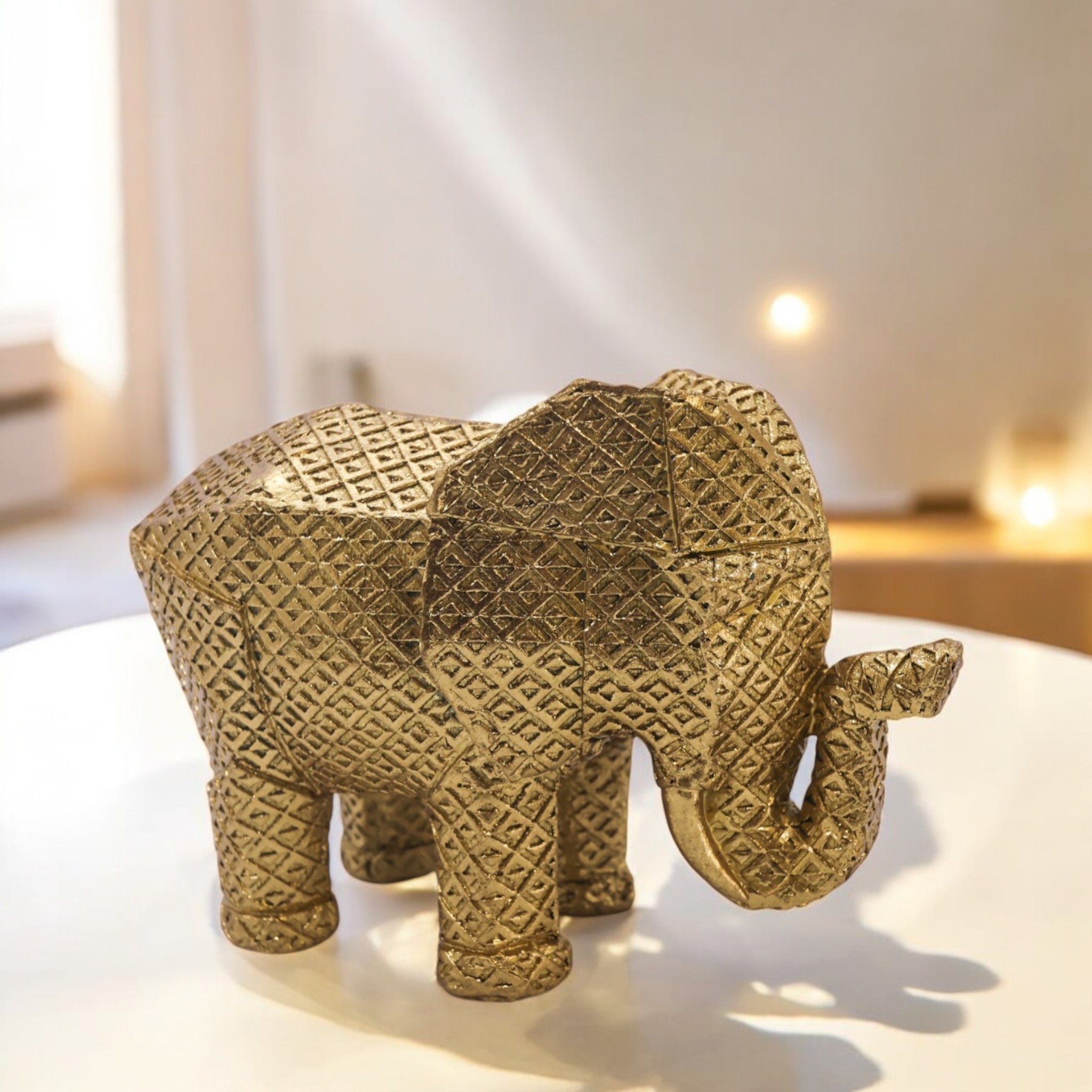 Modern Geometric Golden Elephant Sculpture | Origami Style Art Statue | 20cm Luxury Home Decor - Divine Dekor