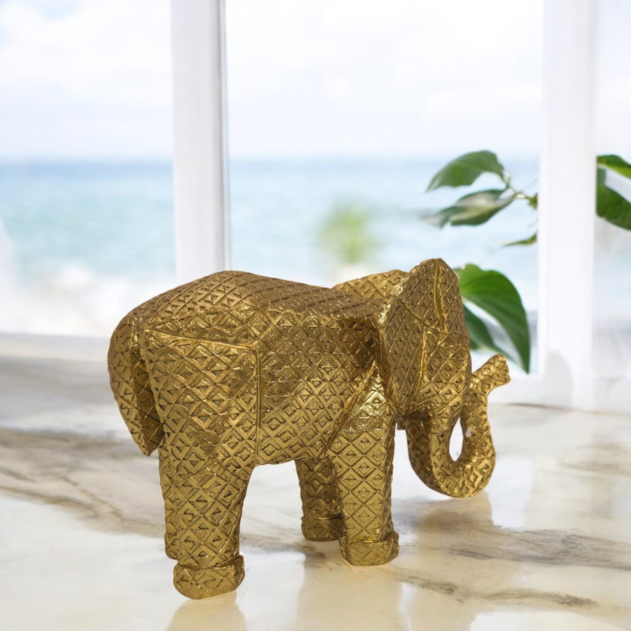 Modern Geometric Elephant Sculpture | Gold Origami Style Art Statue | 25.2cm Luxury Home Decor - Divine Dekor