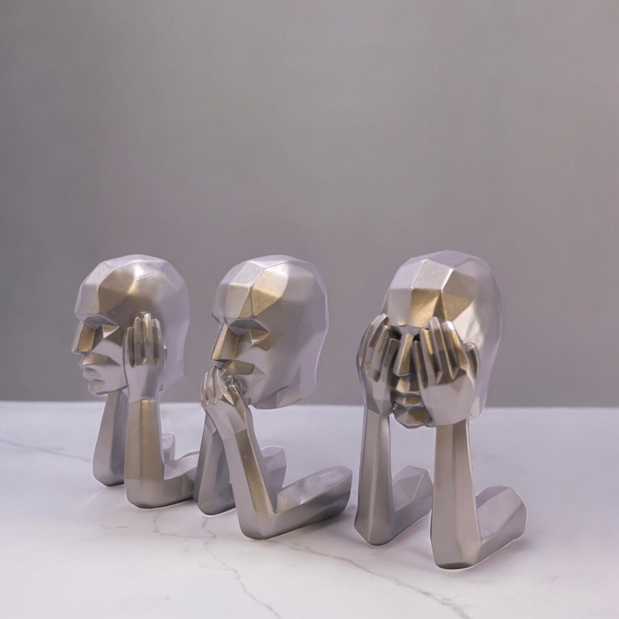 Silver Three Wise Monkeys | Modern Abstract Art Decor | Divine Dekor