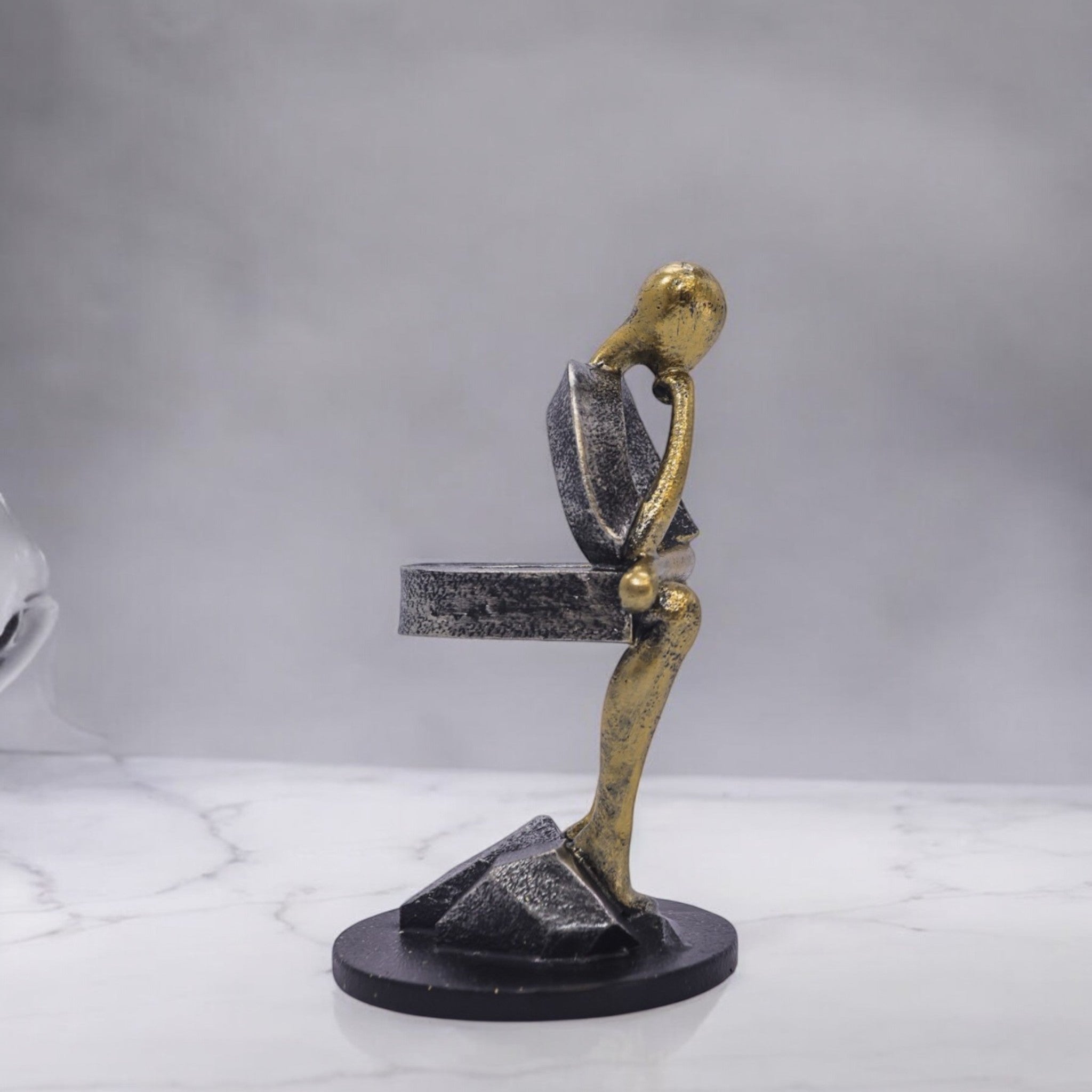 Golden Resin Character Sculpture – Modern Art Figurine | Divine Dekor