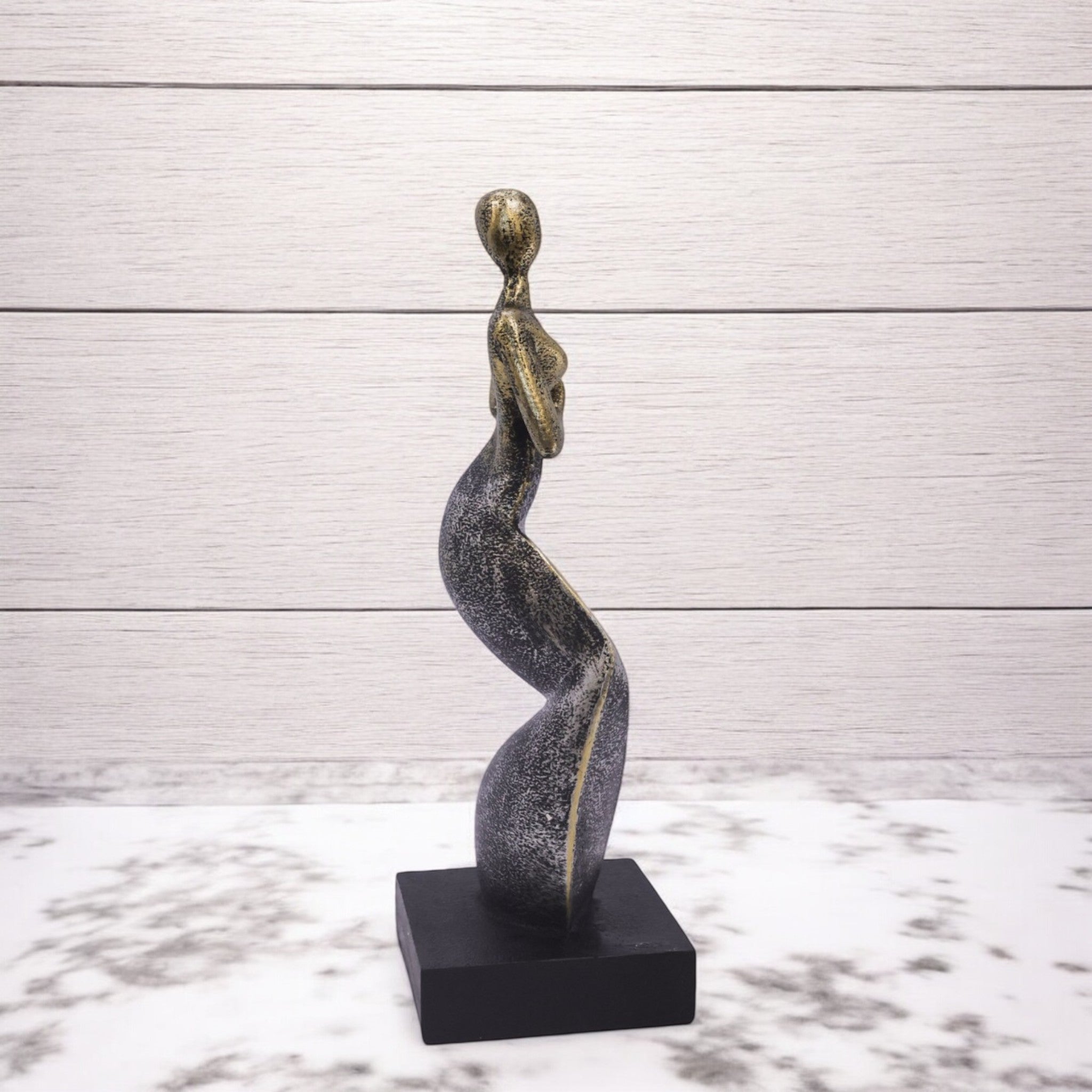 Modern Abstract Figure Sculpture | Gold & Silver Spiral Art Statue | 27cm Contemporary Home Decor - Divine Dekor