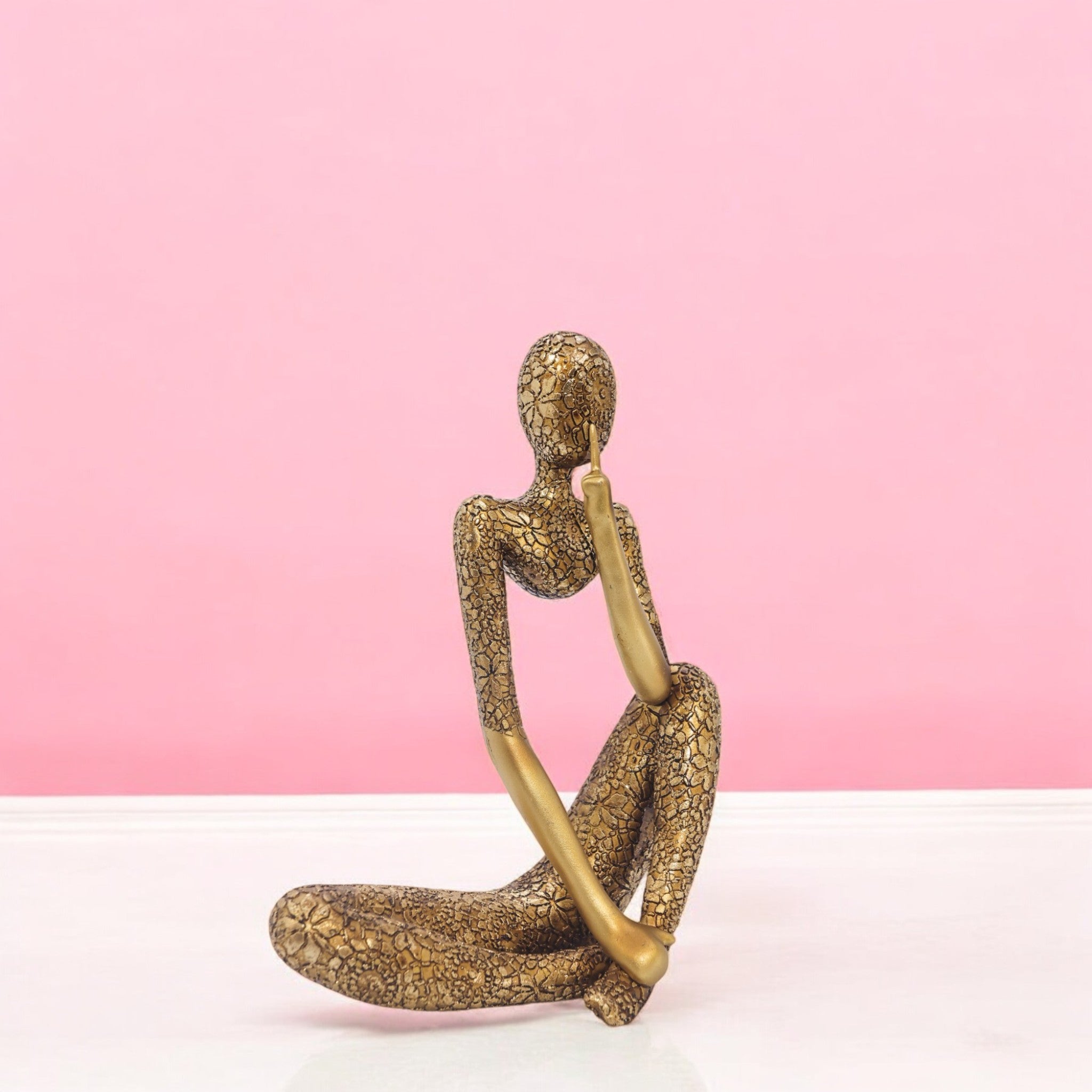 Textured Gold Abstract Figure | Contemplative Art Sculpture | 25.5cm Modern Decor