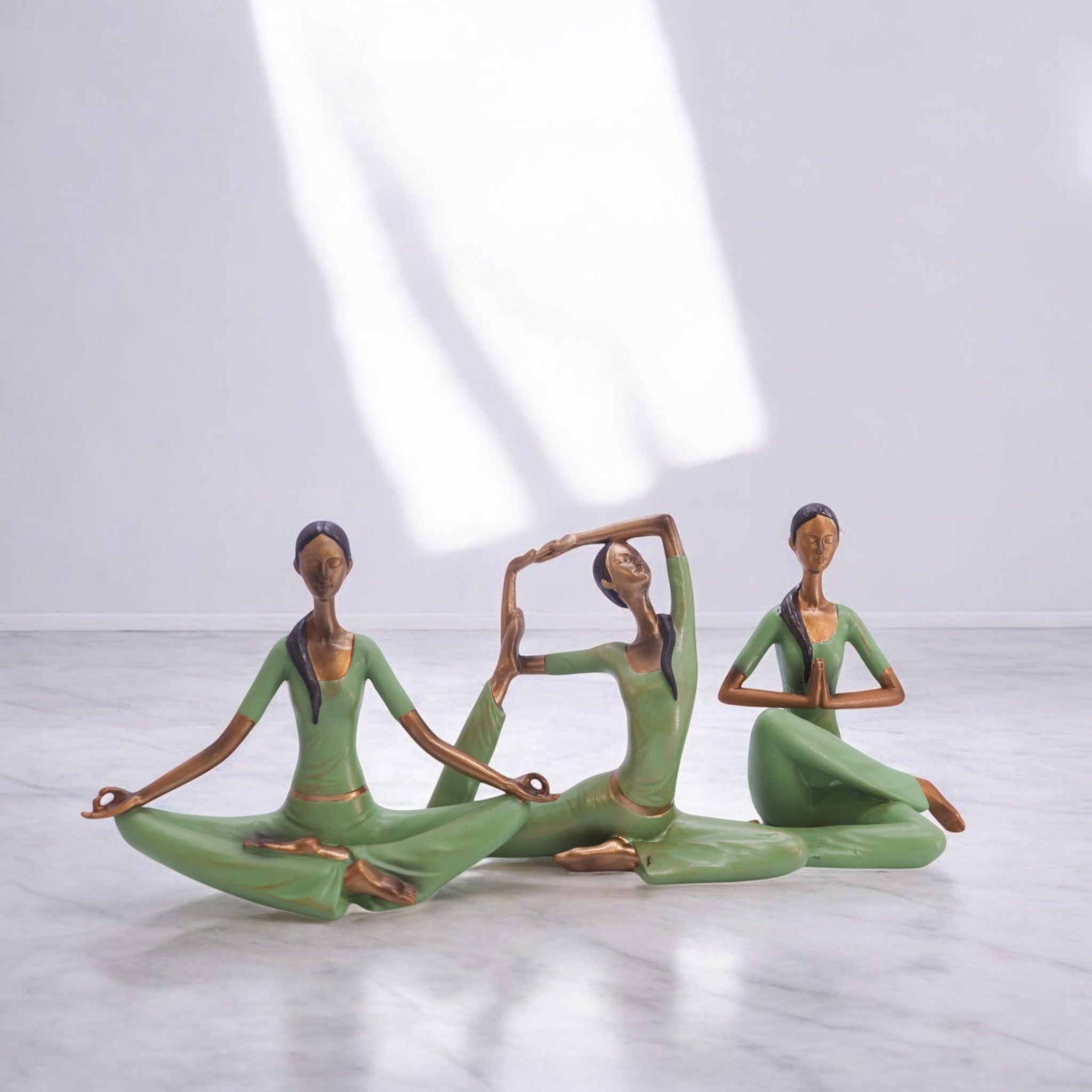Divine Dekor Yoga Pose Trio Set | 12.5cm Meditation Figurines | Zen Miniature Collection | Wellness Decor (Sage Green)