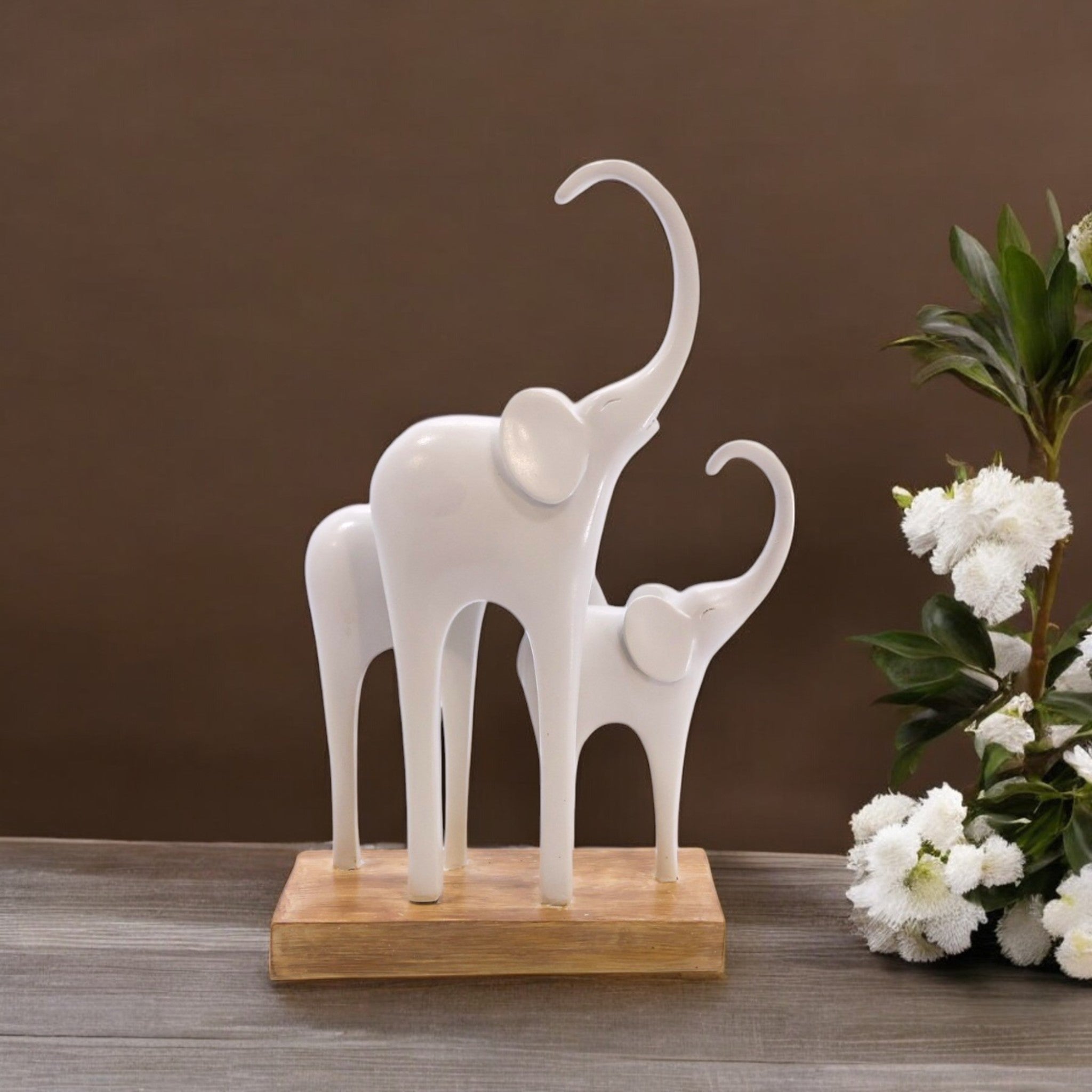 White Elephant Love Sculpture | Modern Lucky Couple Art | Divine Dekor