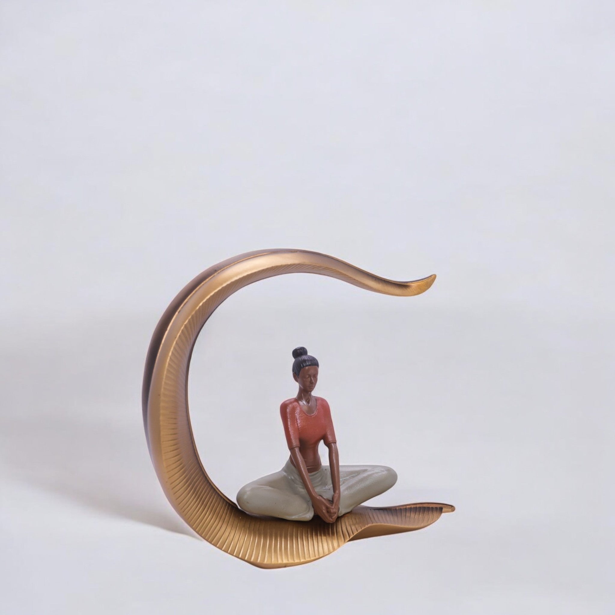 Divine Dekor’s Modern Moon Yoga Sculpture 27cm | Red & Gold Meditation Art | Contemporary Wellness Decor | Divine Dekor