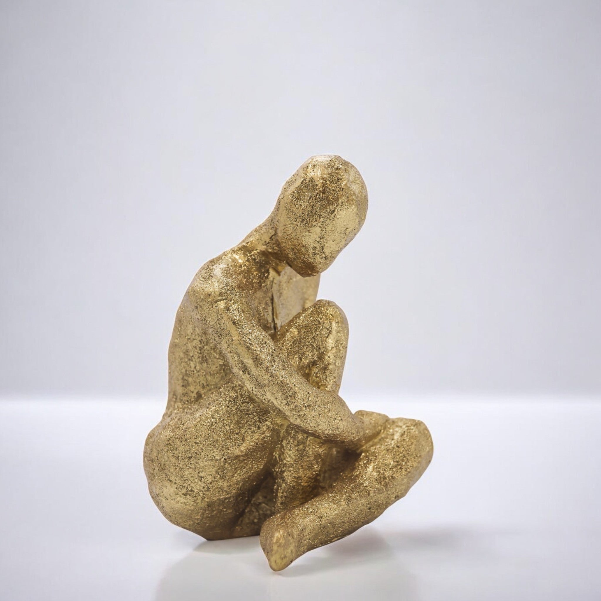 Modern Golden Figure Sculpture | Contemplative Art Statue | 18.7cm Contemporary Home Decor - Divine Dekor