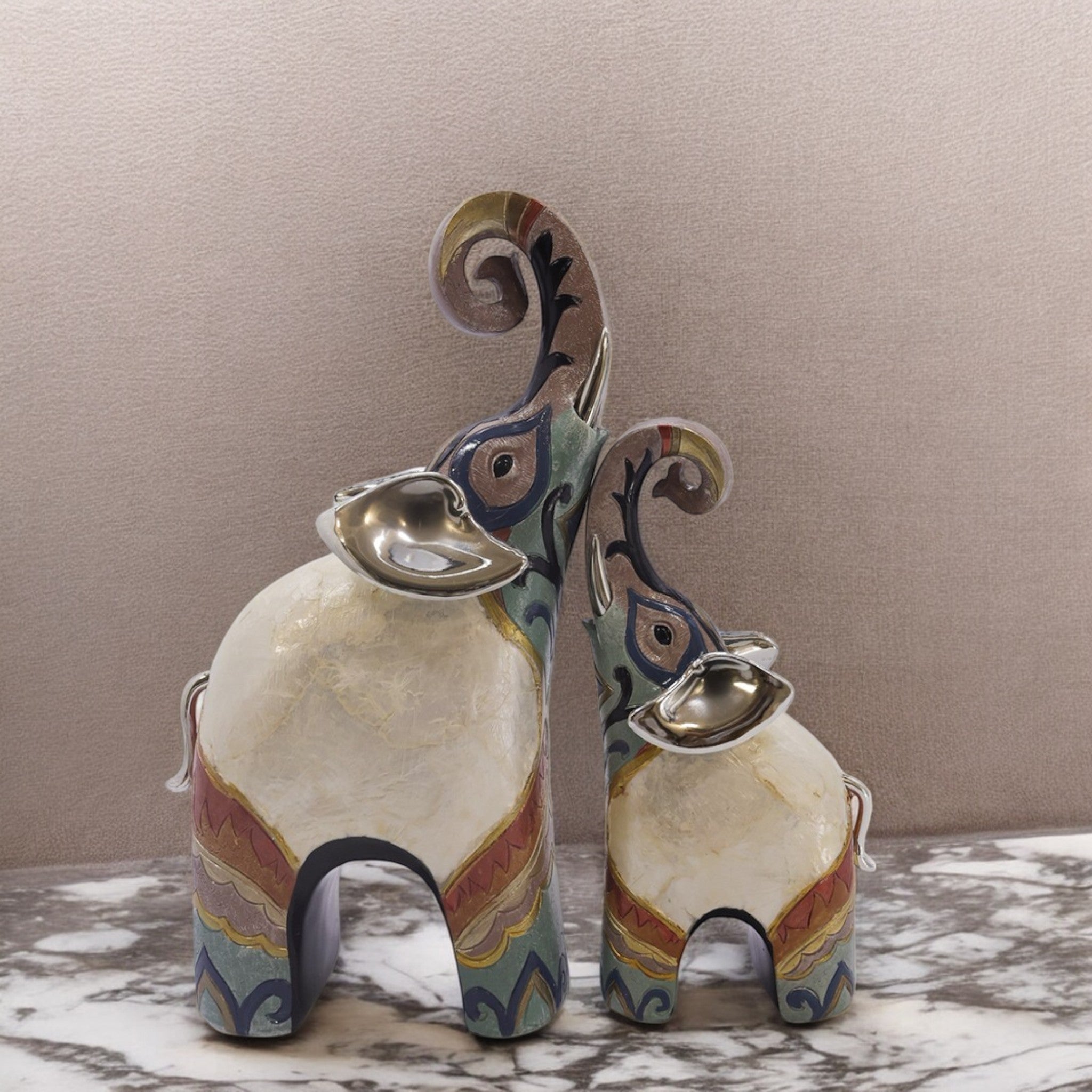 Divine Dekor Modern Elephant Duo - Grey & White Contemporary Art Set