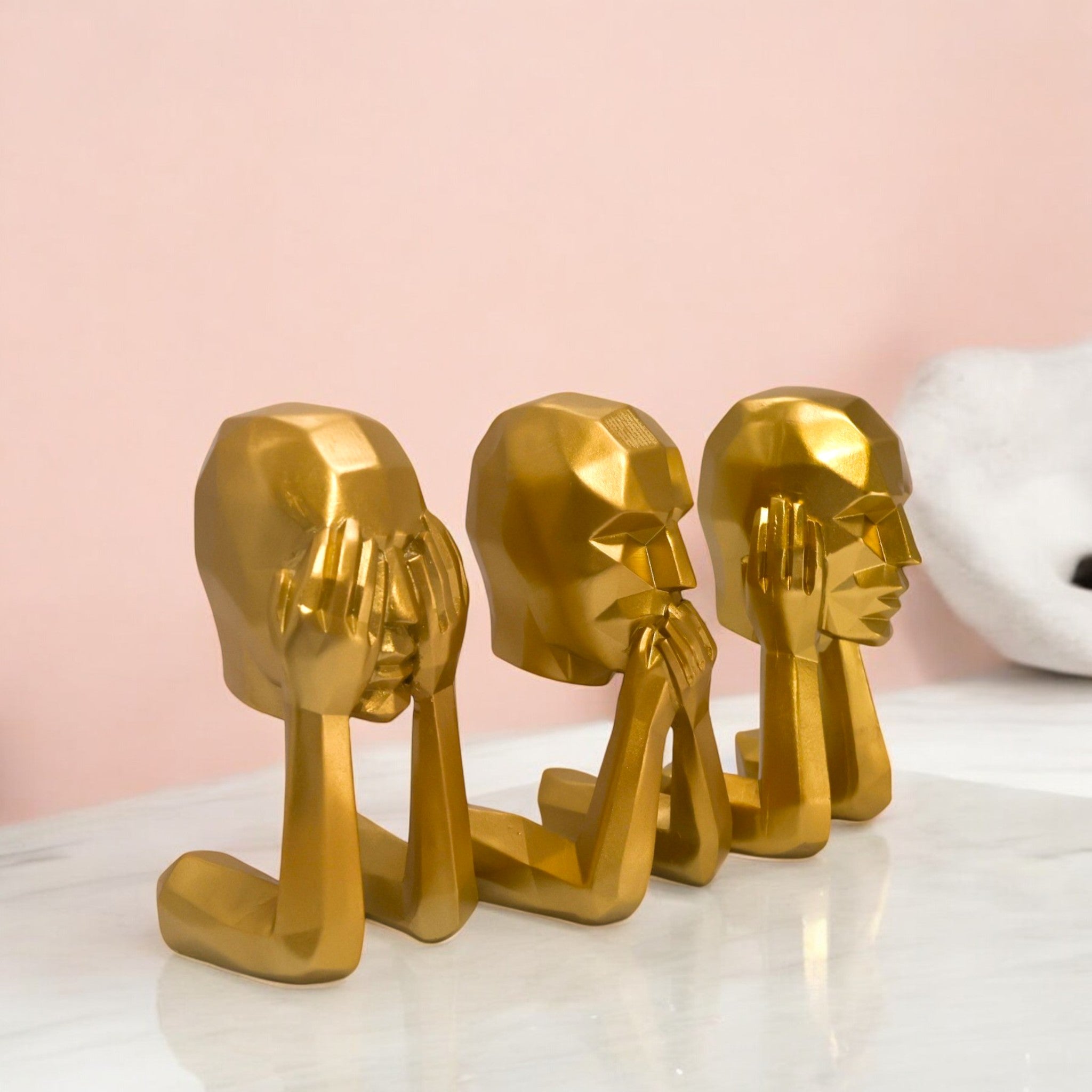 Golden Three Wise Monkeys | Modern Abstract Art Decor | Divine Dekor