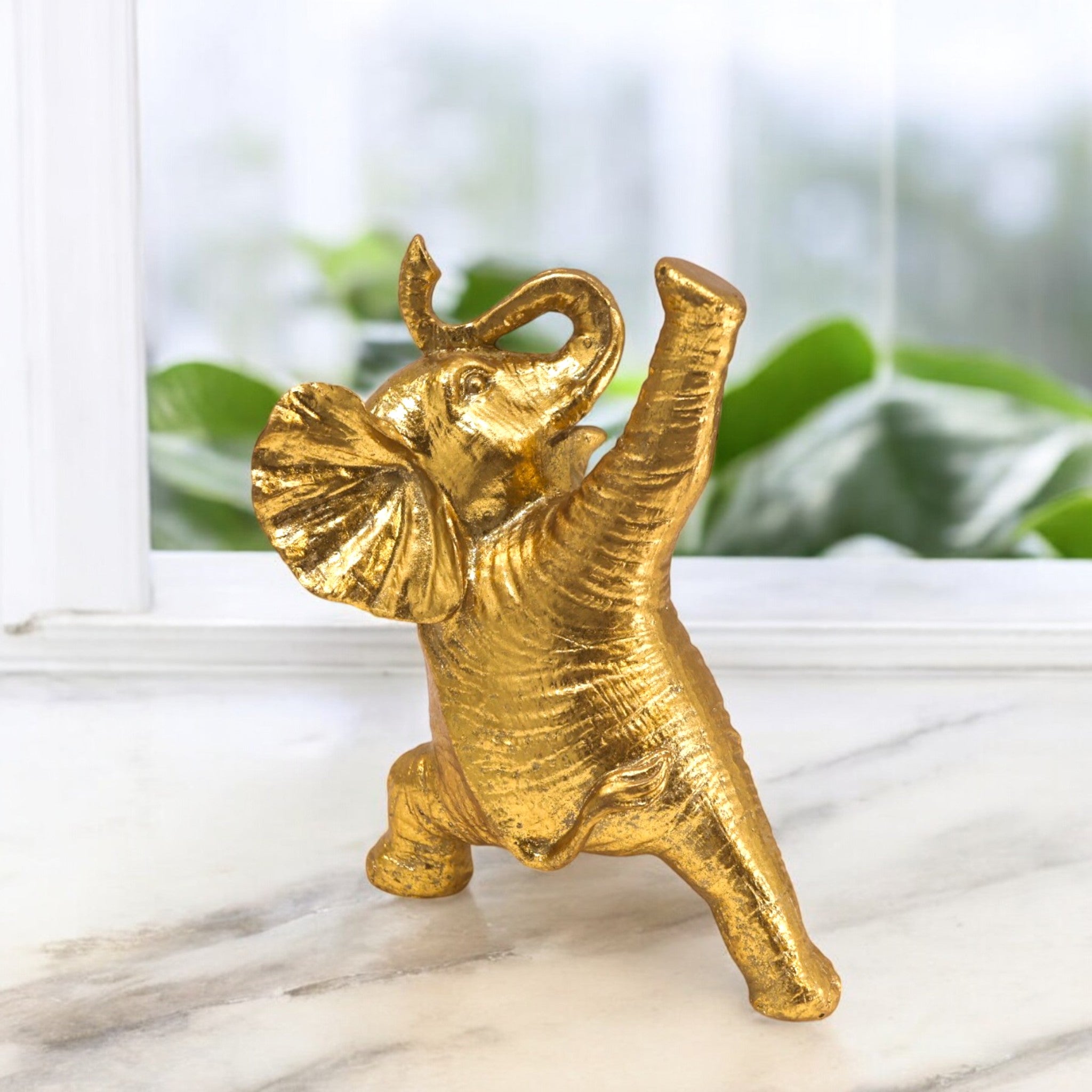 Joyful Golden Elephant Sculpture | Lucky Modern Decor | Divine Dekor