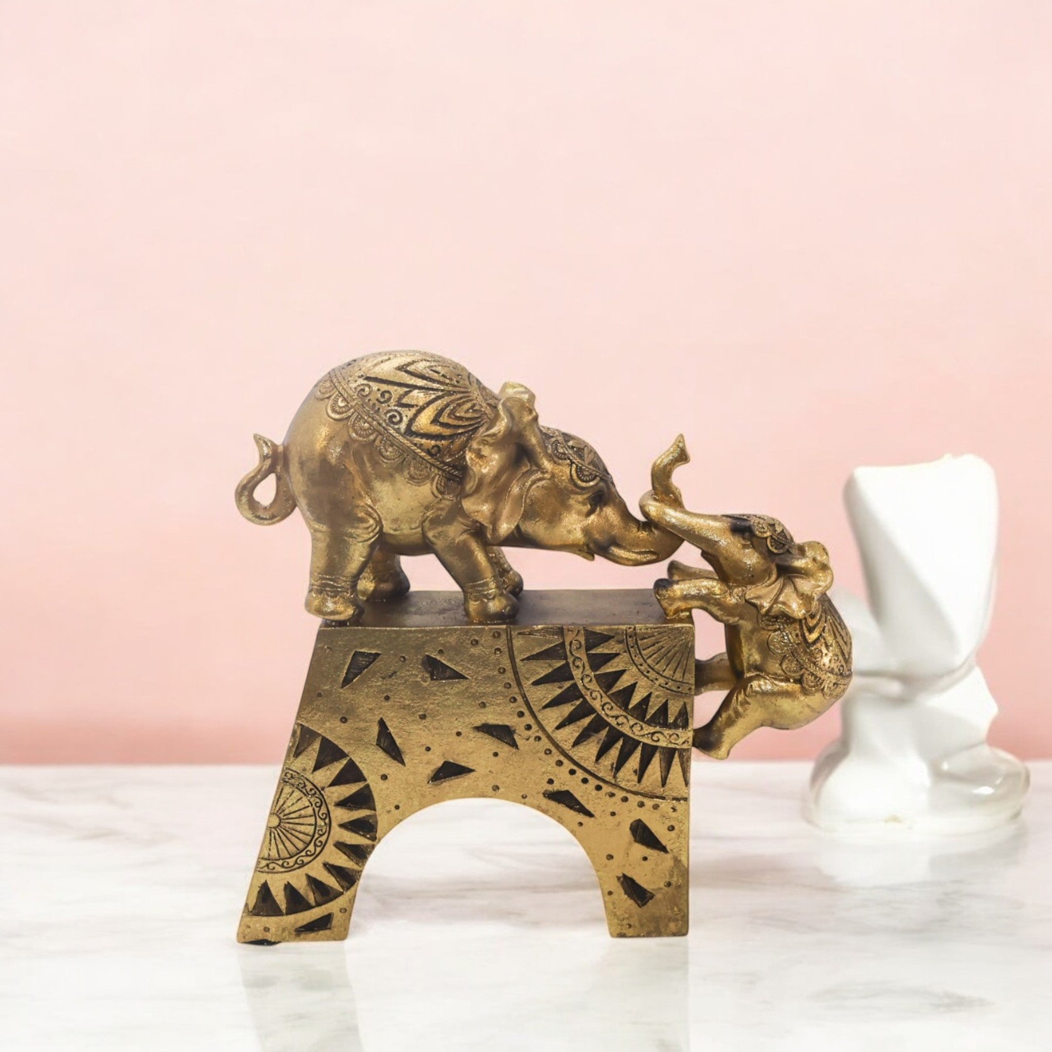 Golden Mother & Baby Elephant Sculpture | Family Bond Art Statue | 22.5cm Luxury Home Decor - Divine Dekor