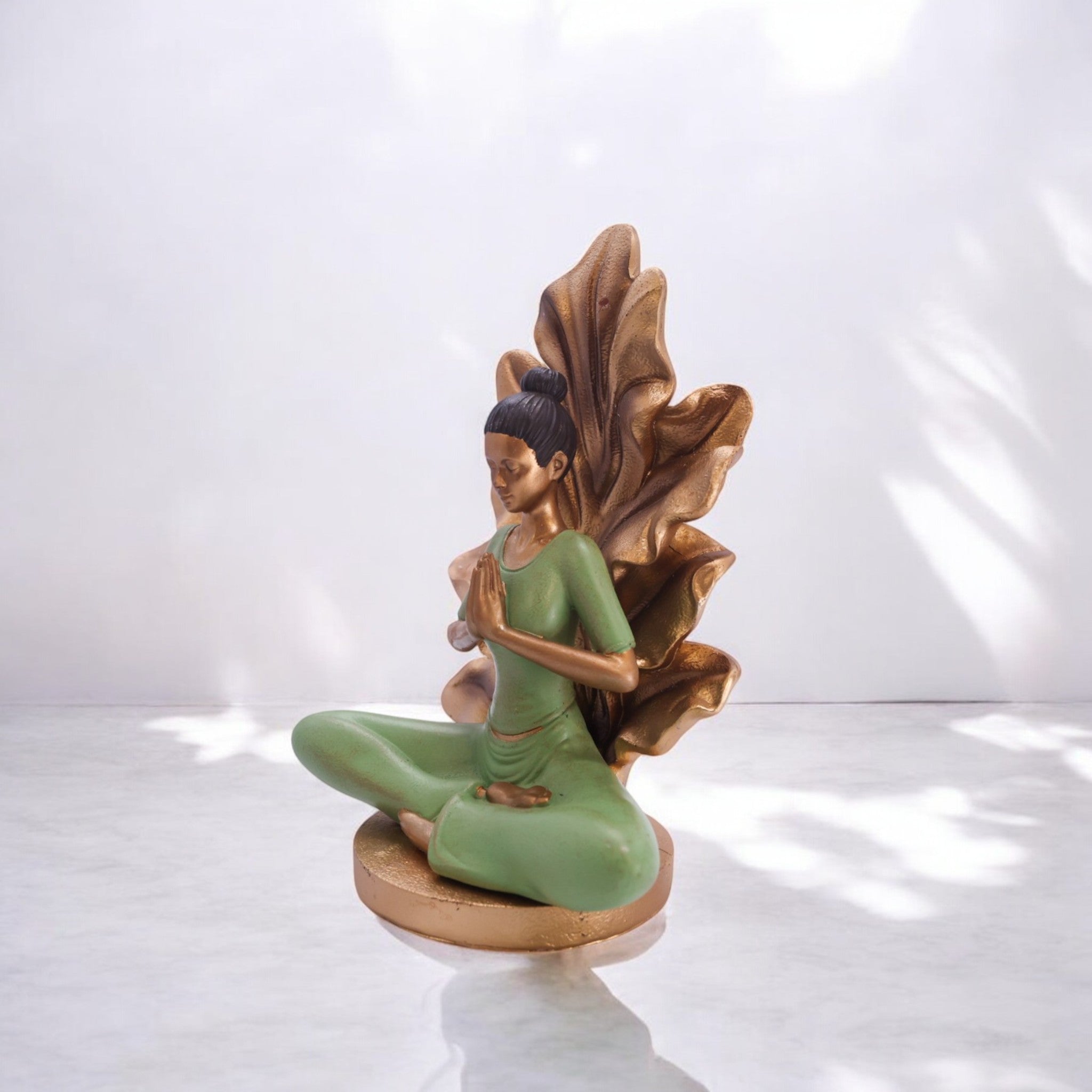 Divine Dekor Lotus Meditation Buddha Statue | 25.3cm Zen Garden Sculpture | Spiritual Home Decor | Modern Yoga Art (Sage-Gold)