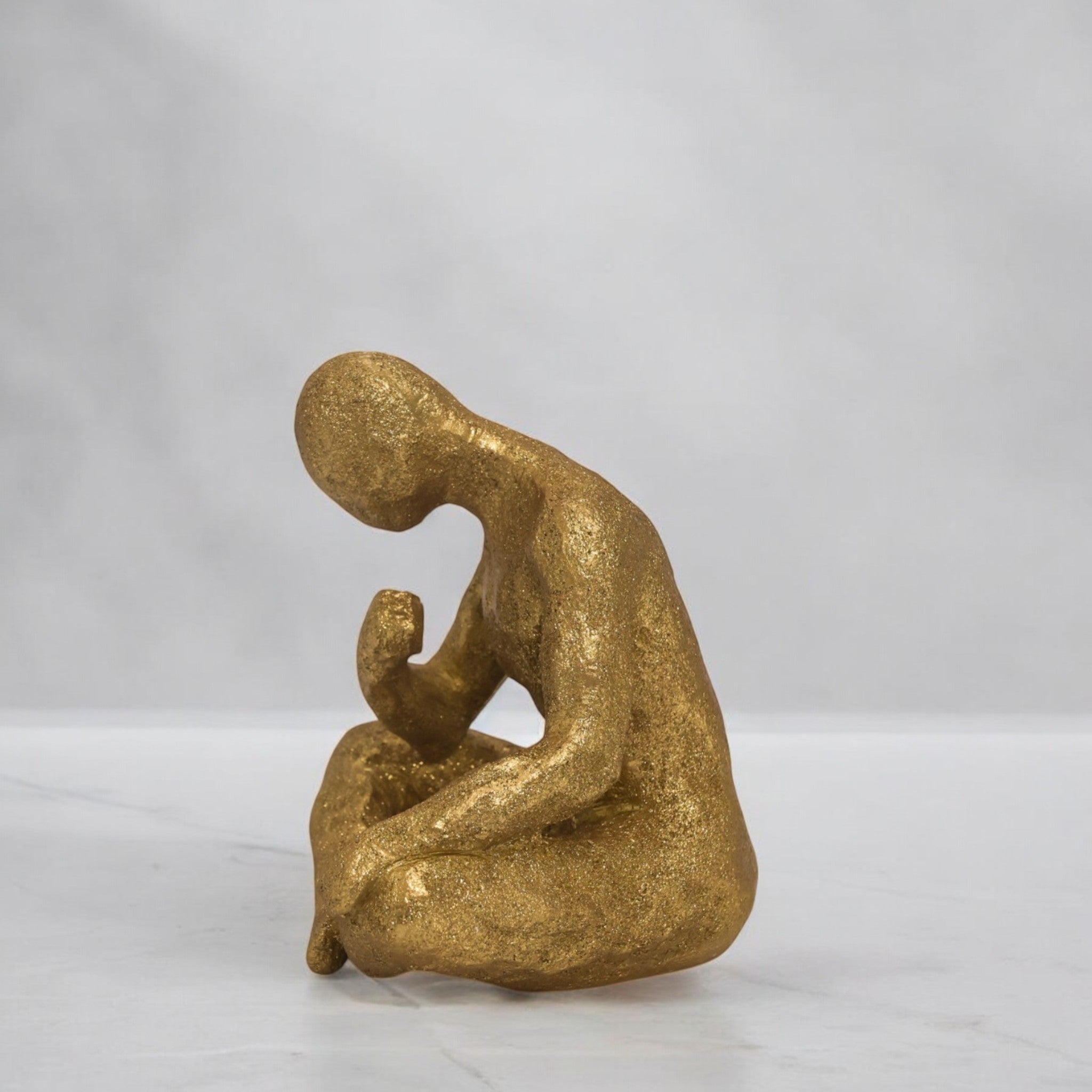 Modern Contemplative Figure Sculpture | Golden Art Statue | 22.6cm Contemporary Home Decor - Divine Dekor