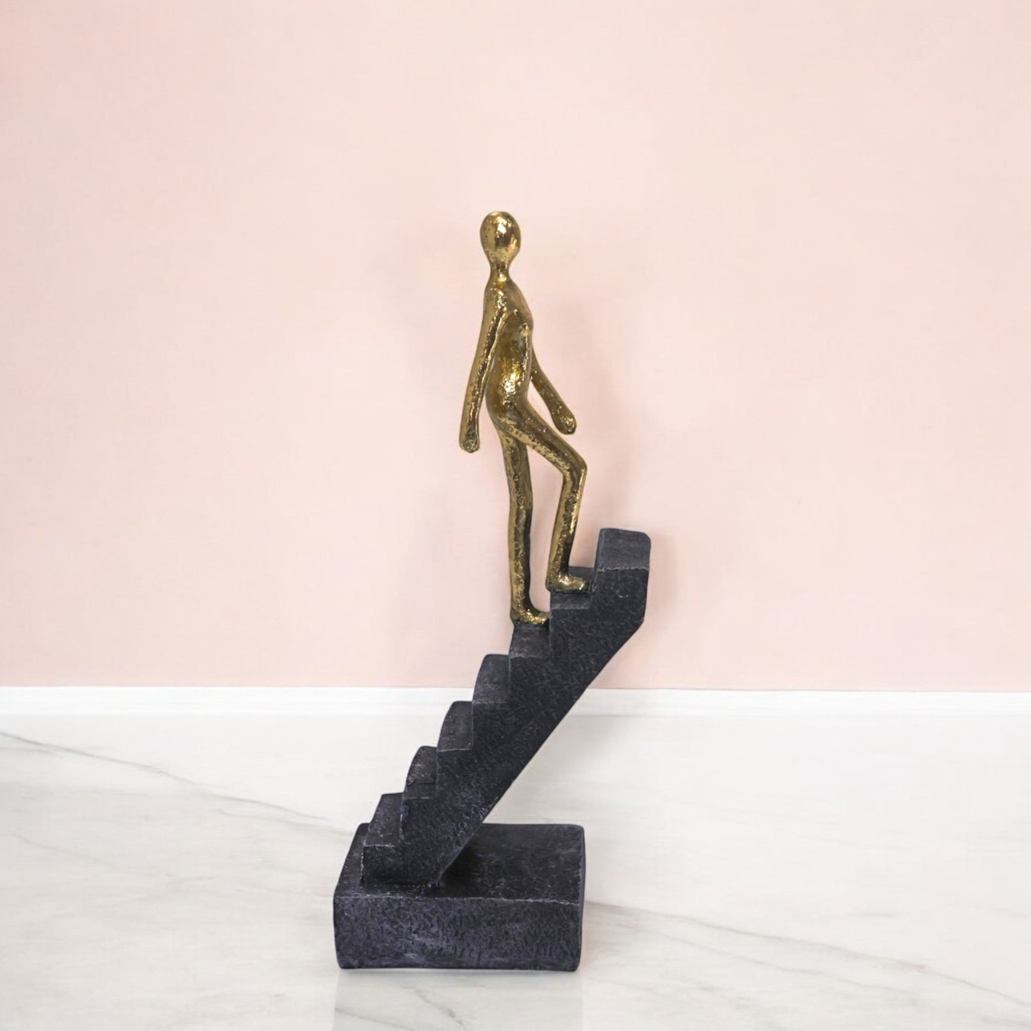 Ascending Figure Stairway Sculpture | Gold & Grey Success Art Statue | 24.5cm Modern Home Decor - Divine Dekor
