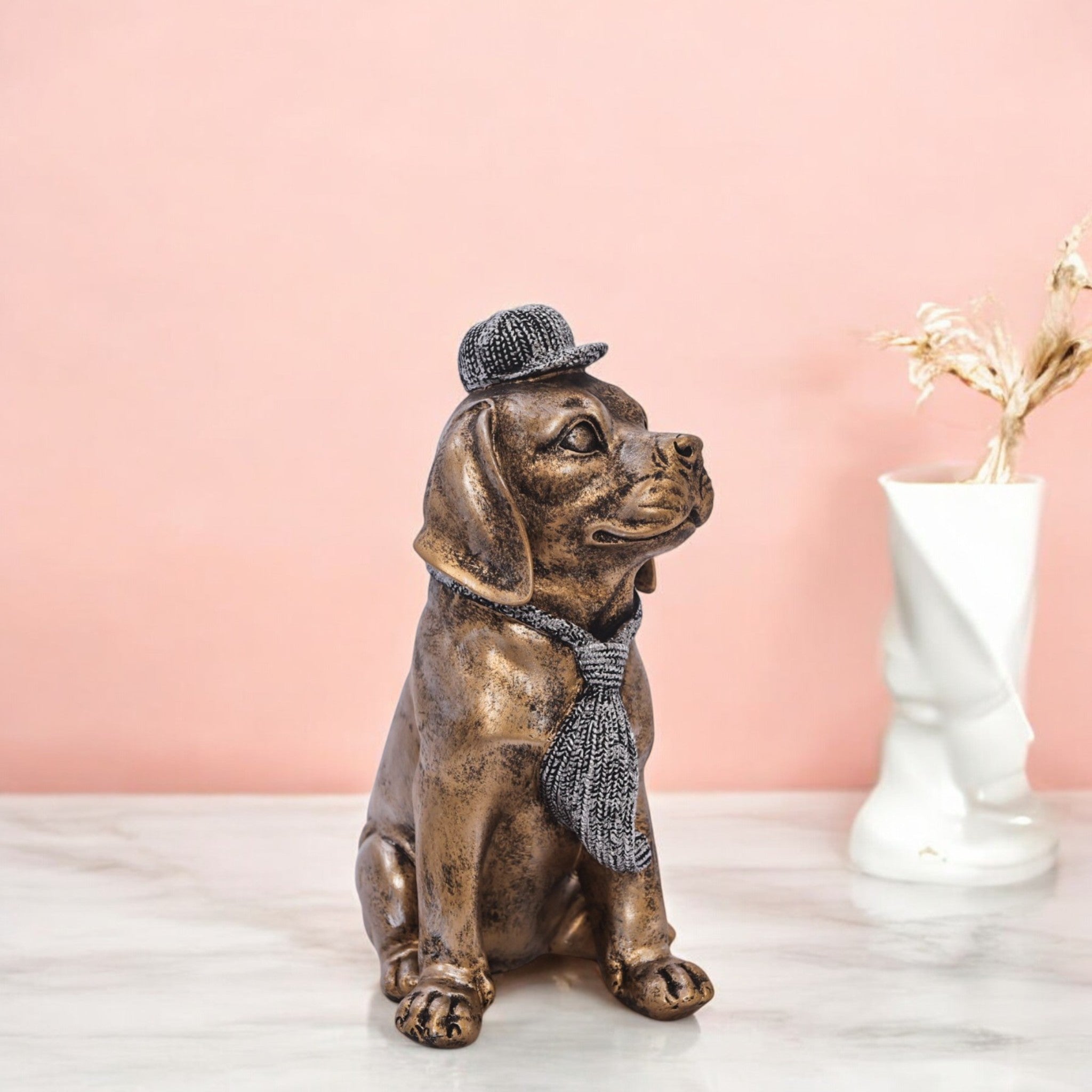 Luxury Golden Puppy Sculpture | Crystal-Adorned Dog Art Statue | 23.5cm Designer Home Decor - Divine Dekor