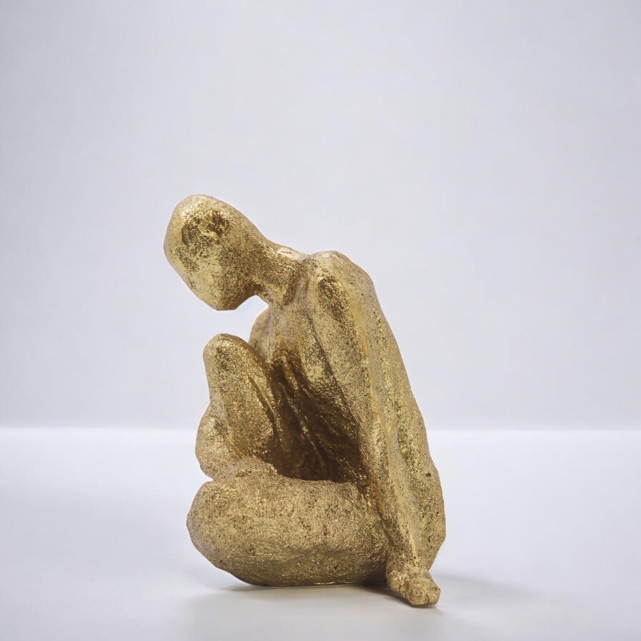 Modern Golden Figure Sculpture | Contemplative Art Statue | 18.7cm Contemporary Home Decor - Divine Dekor