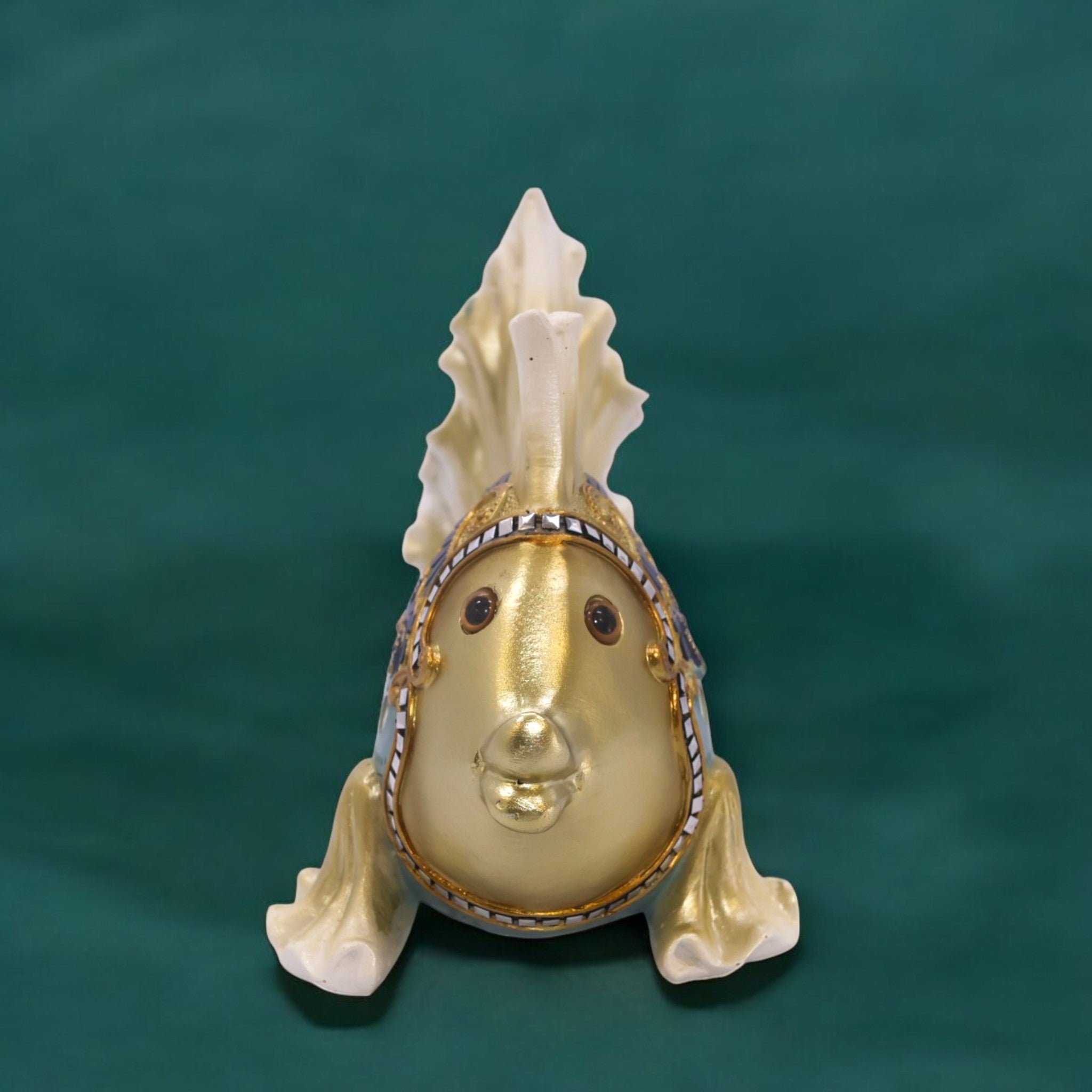 Elegant White Fish Sculpture with Blue Accents | Victorian Style Art Statue | 22cm Premium Home Decor - Divine Dekor