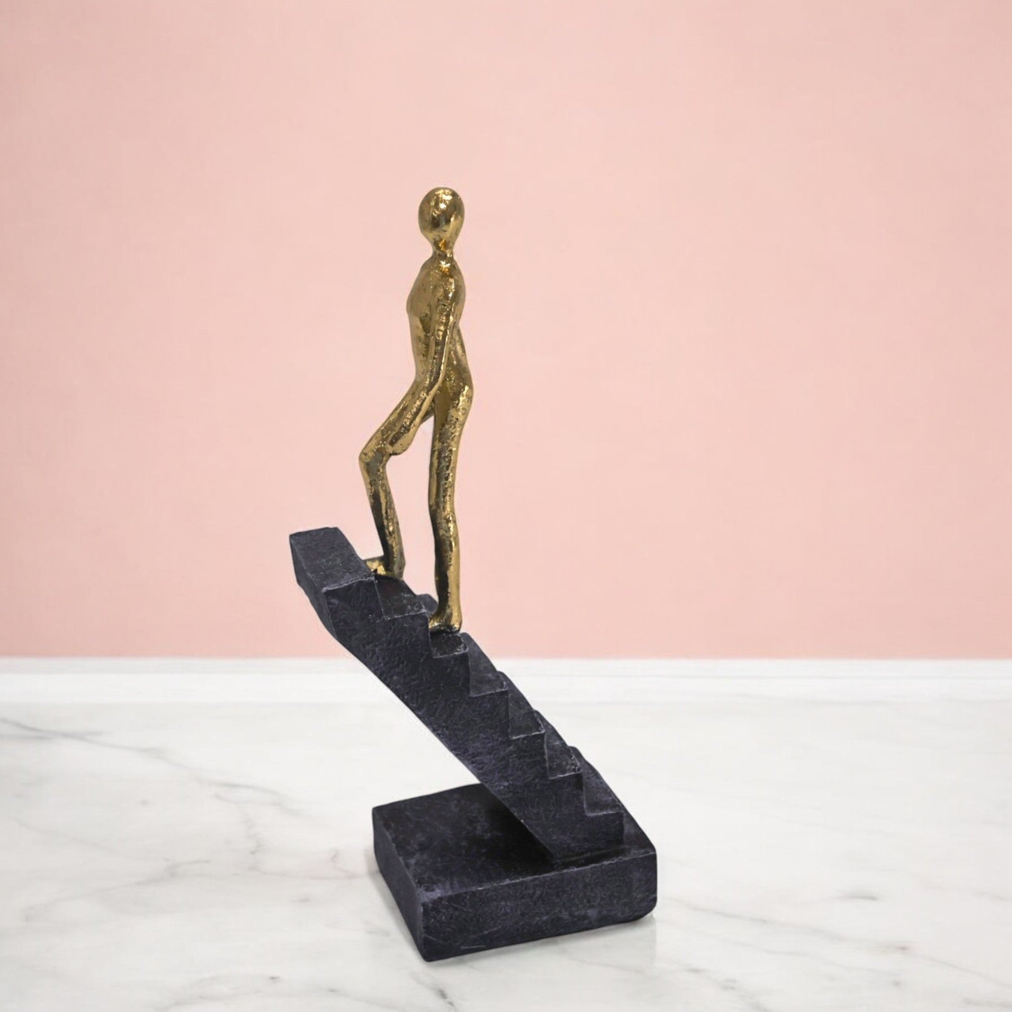 Ascending Figure Stairway Sculpture | Gold & Grey Success Art Statue | 24.5cm Modern Home Decor - Divine Dekor