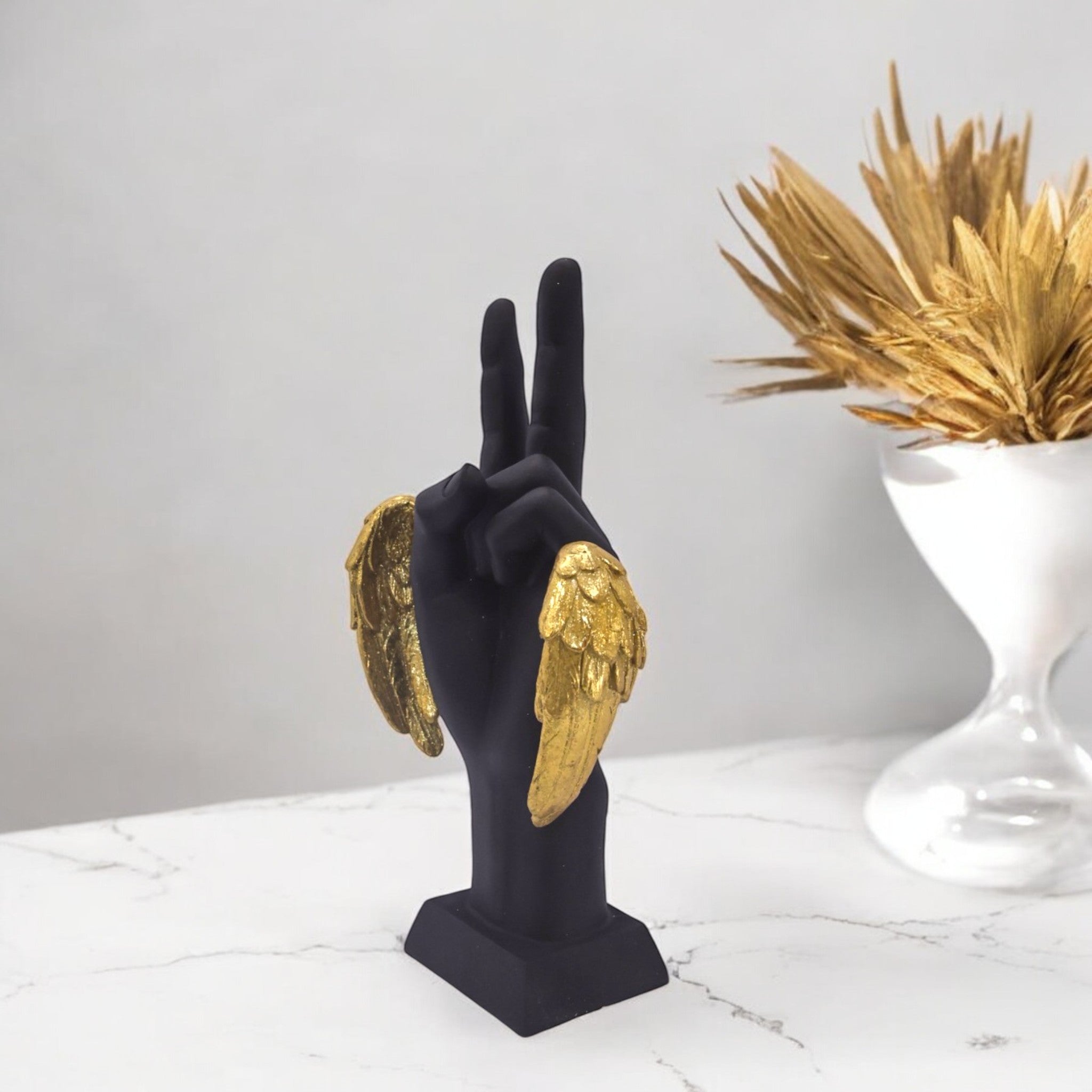 Peace Victory Hand Sculpture | Angel Wings Art Decor | Divine Dekor