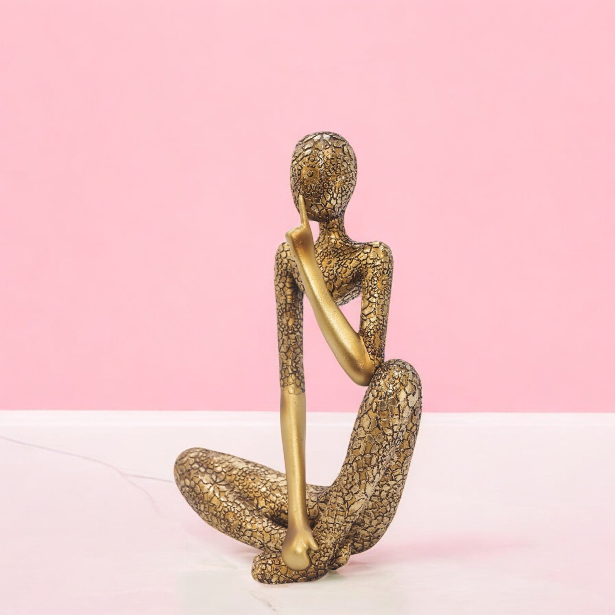 Textured Gold Abstract Figure | Contemplative Art Sculpture | 25.5cm Modern Decor